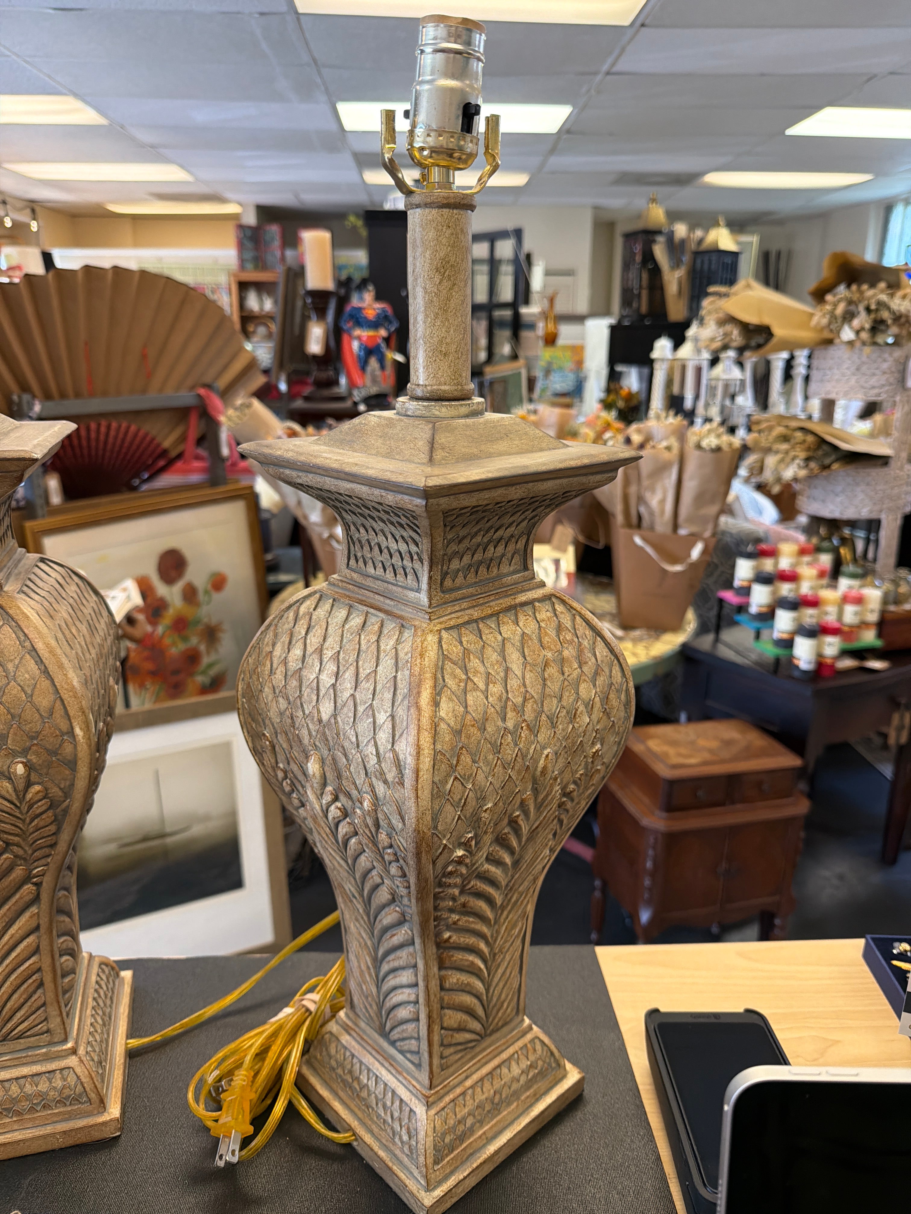 Carved Palm Lamps (2)