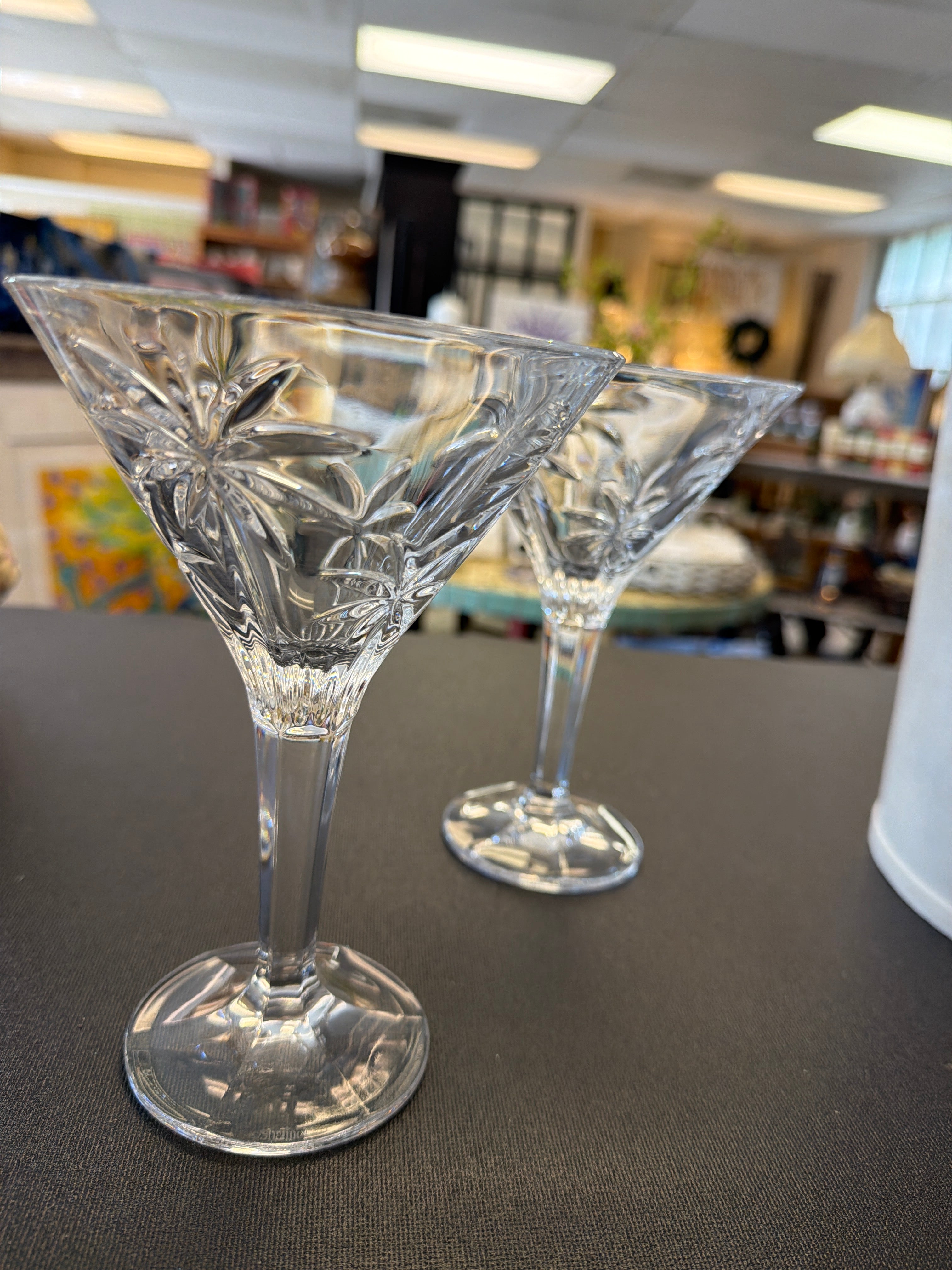 Pair Godinger Shannon crystal martini glasses