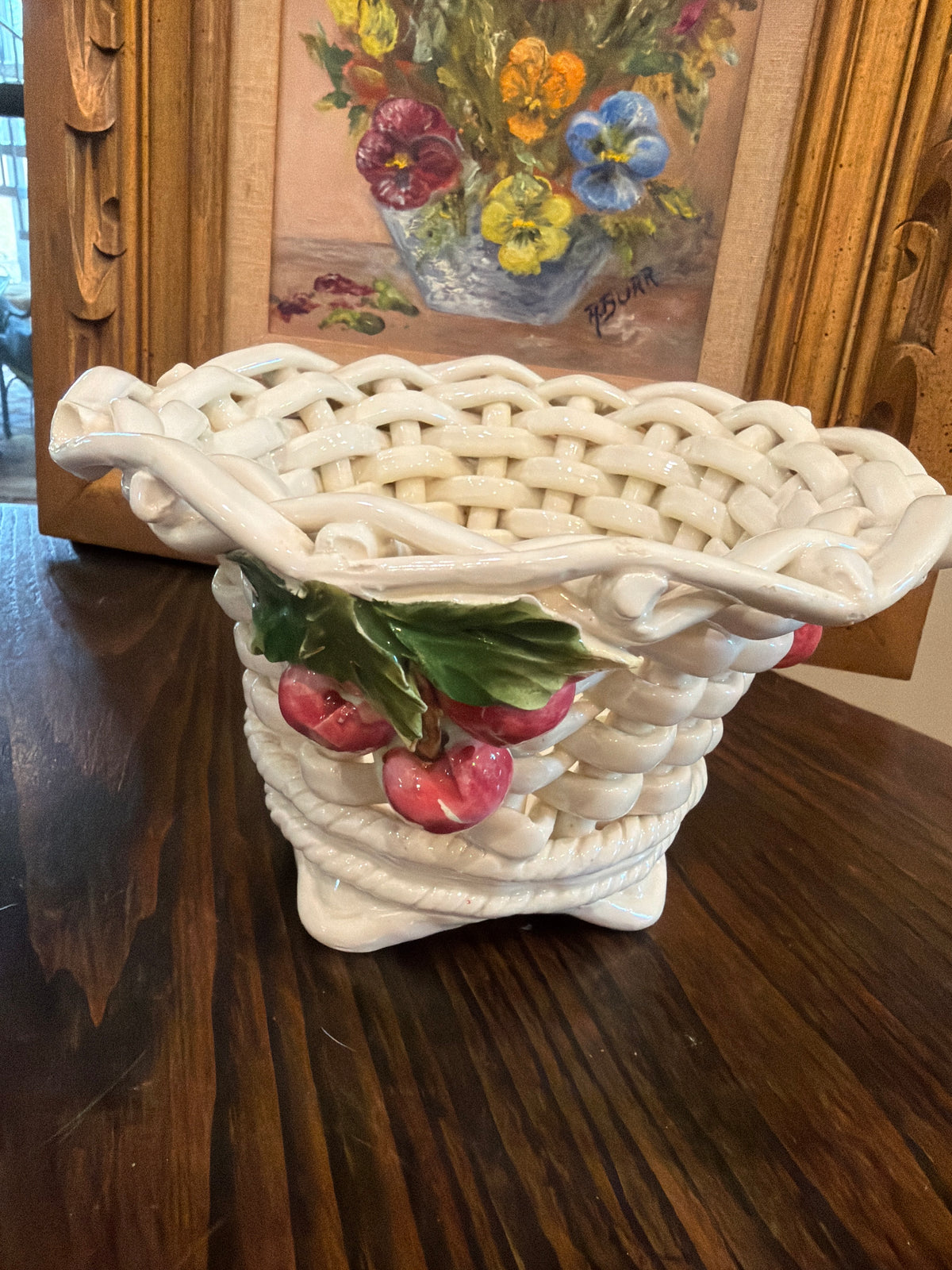 Vintage Italian ceramic woven basket
