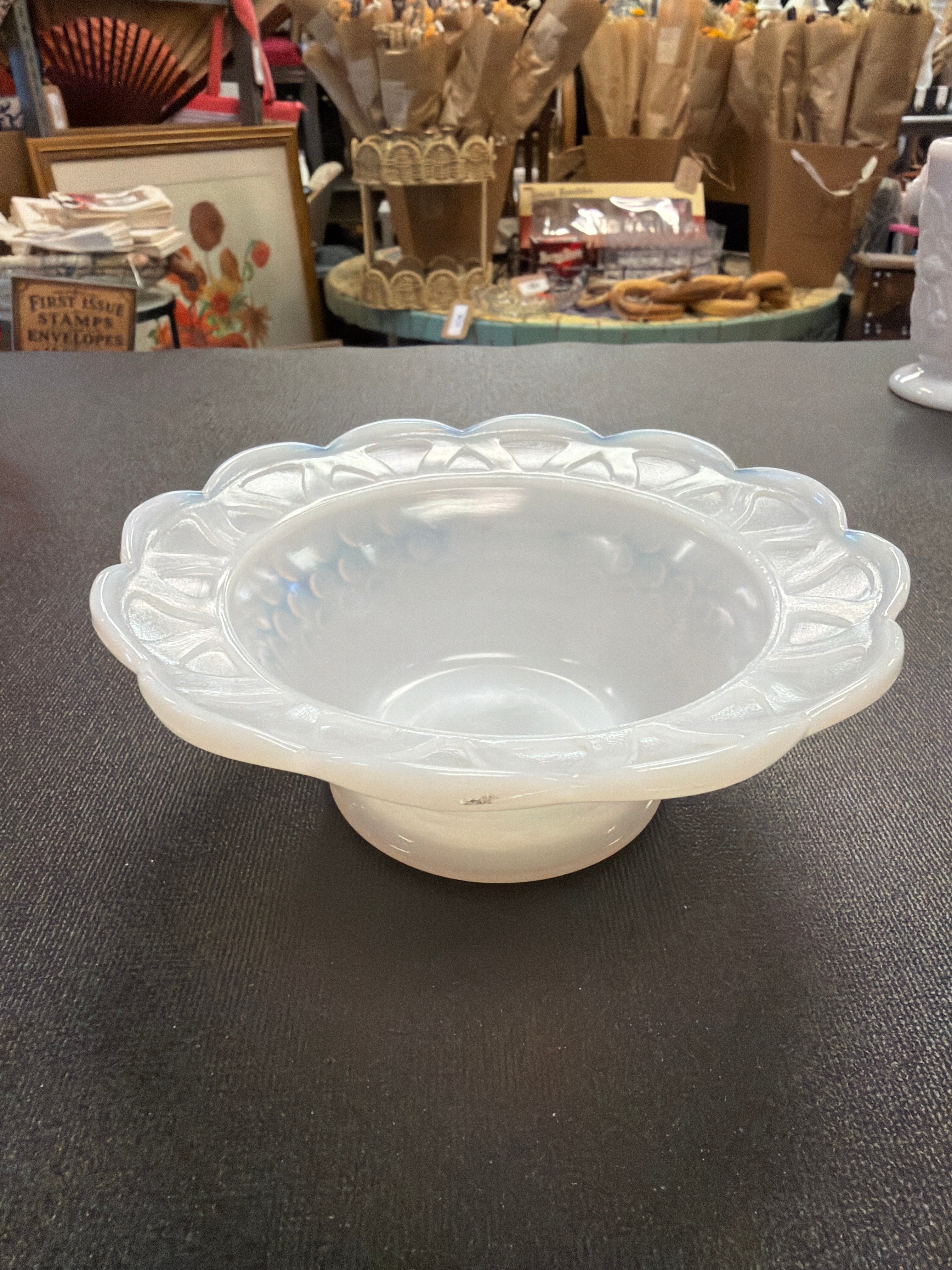 Anchor Hocking translucent hobnail milk glass bowl