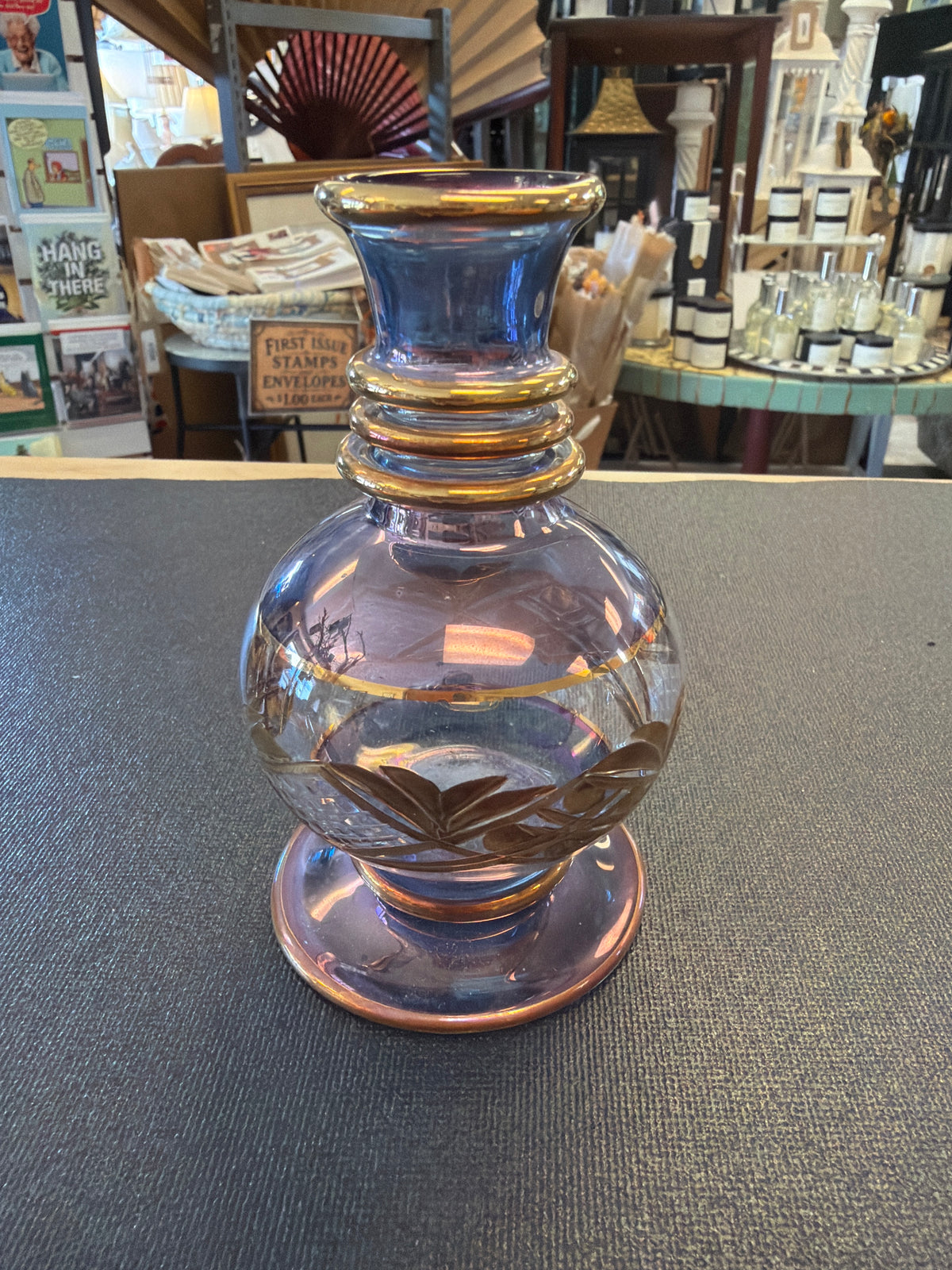 Vintage Egyptian blue and purple art glass vase