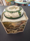 Vintage Tea Tin MSR Imports Hong Kong 4.75" Tall Country Living Scenes