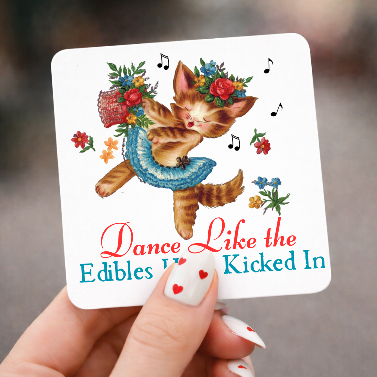 Dance Like the Edibles.. Cute Vintage Cat 3 x 3 Metal Magnet: Default Title