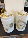 Decoupage bumblebee and wildflower cannisters