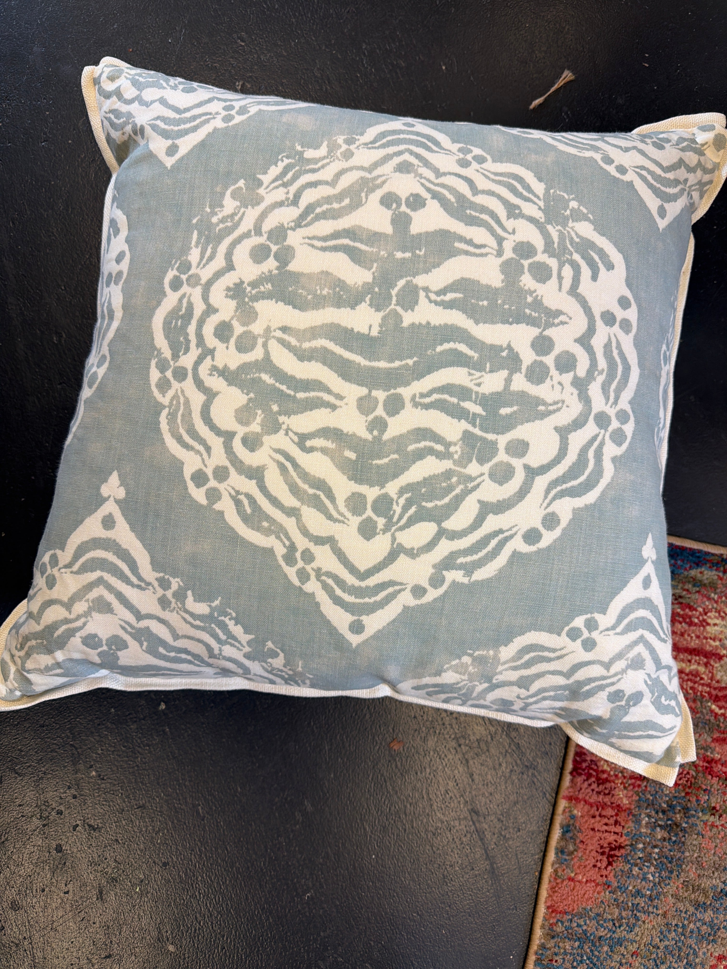 Seafoam blue and white pillow