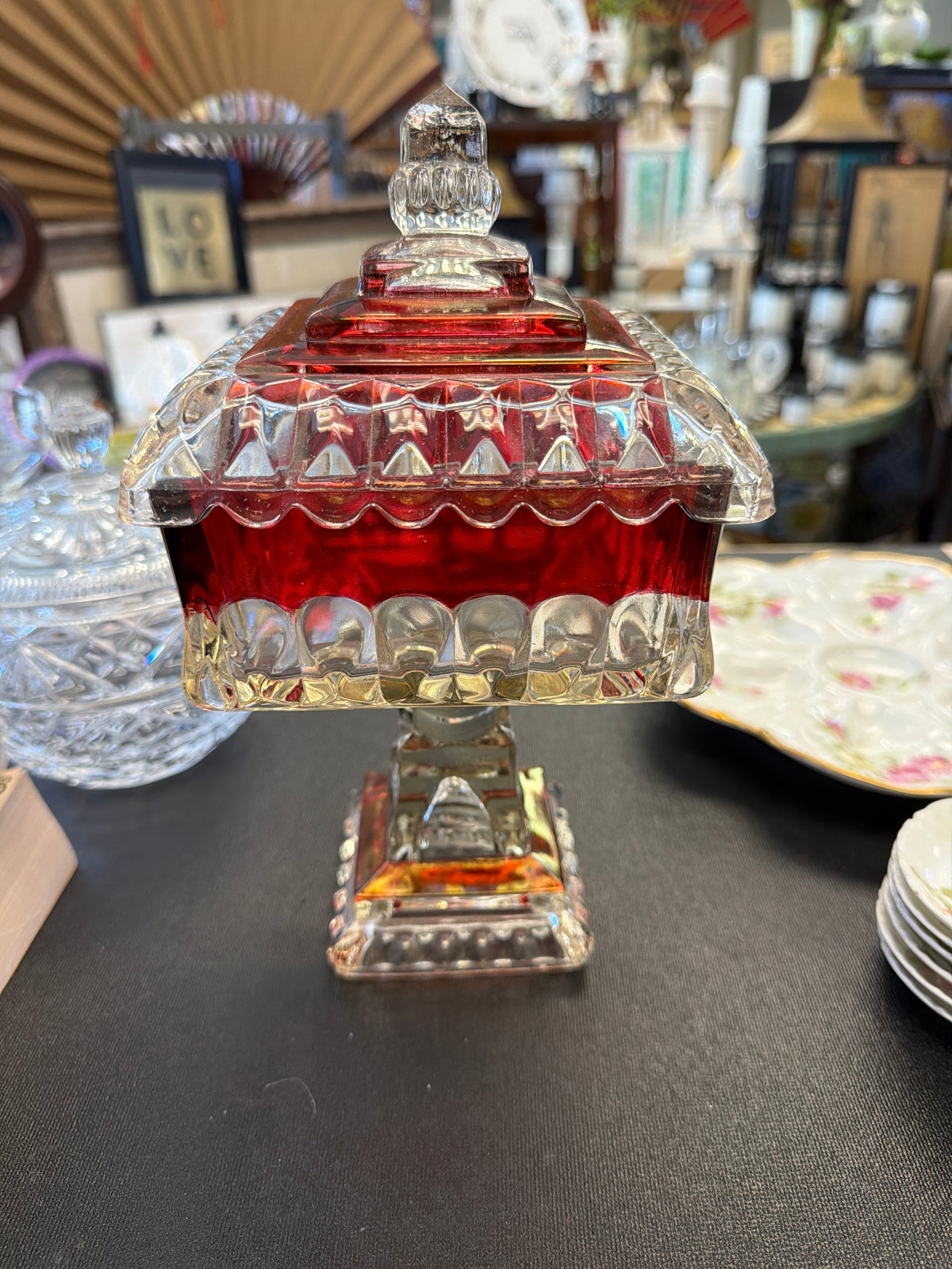 Westmoreland Ruby Flash / Cranberry Wedding Box or Compote Dish