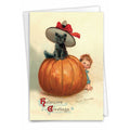 Halloween Greeting Card - Vintage Pumpkin Youngsters - Cat