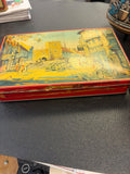 John Fitton & Co. "Sweets of Purity" advertising tin from Manchester, England, featuring an illustration of High Street in Stratford-on-Avon.