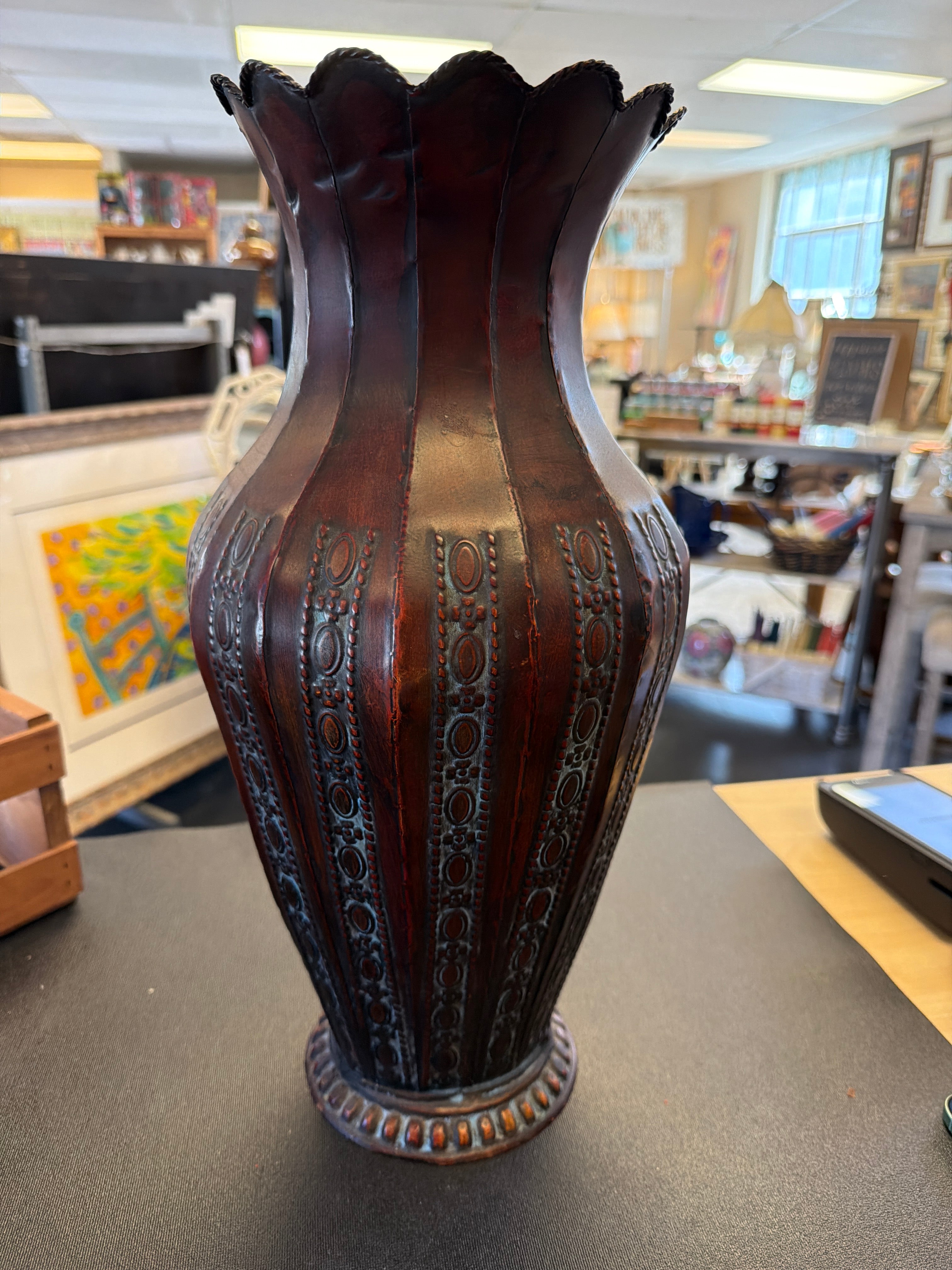 Metal floor vase