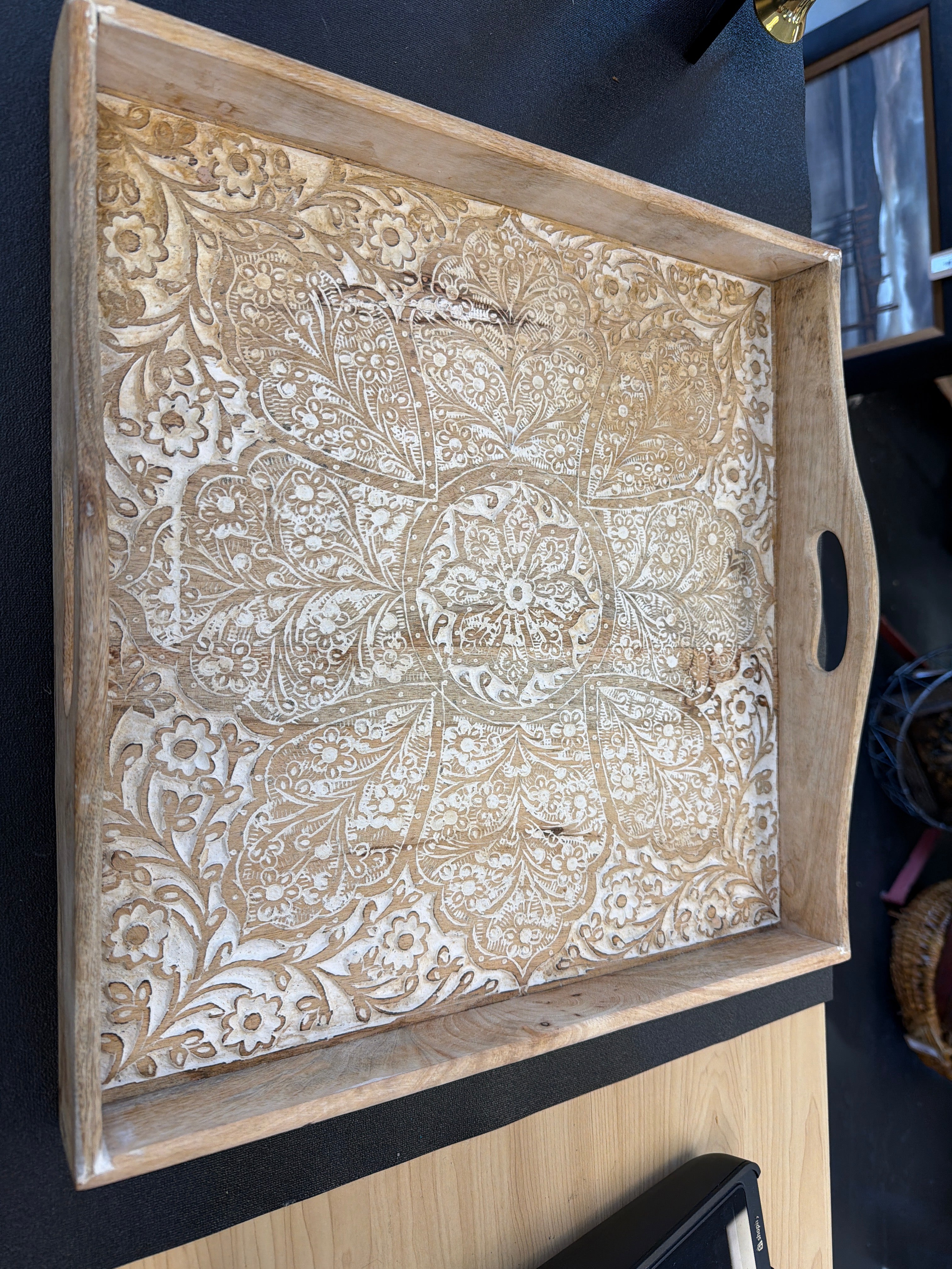 Whitewashed wooden tray