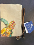 Sea Turtle canvas and leather wristlet