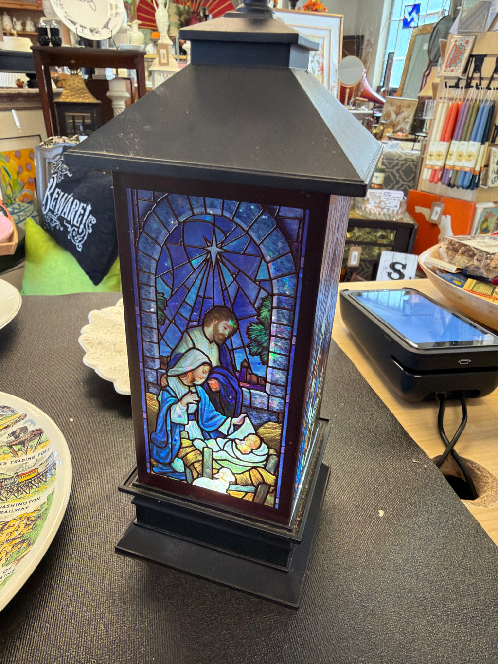 Roman LED Holy Family Printed Swirl Lantern