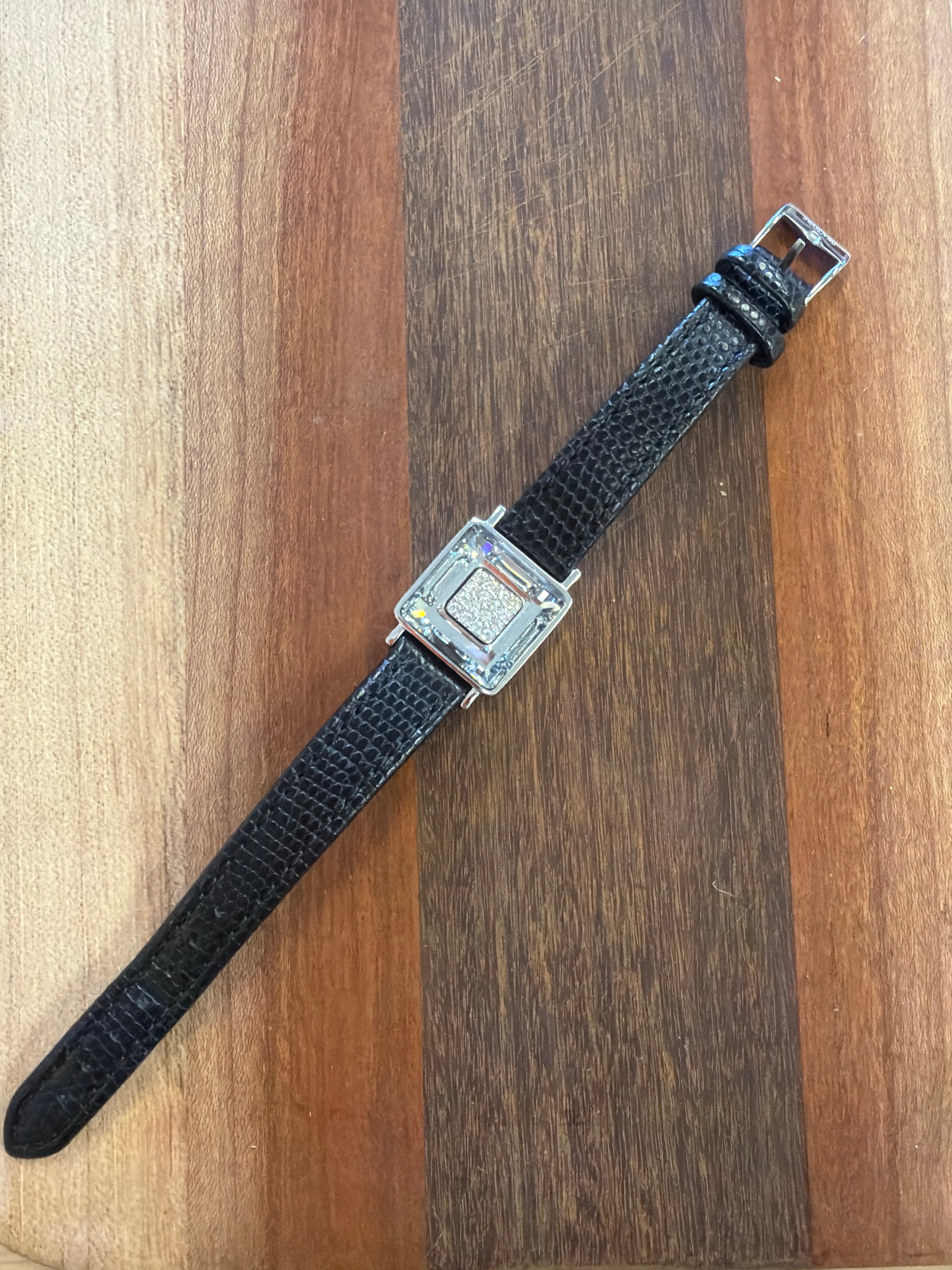 Swarovski black leather band crystal bracelet
