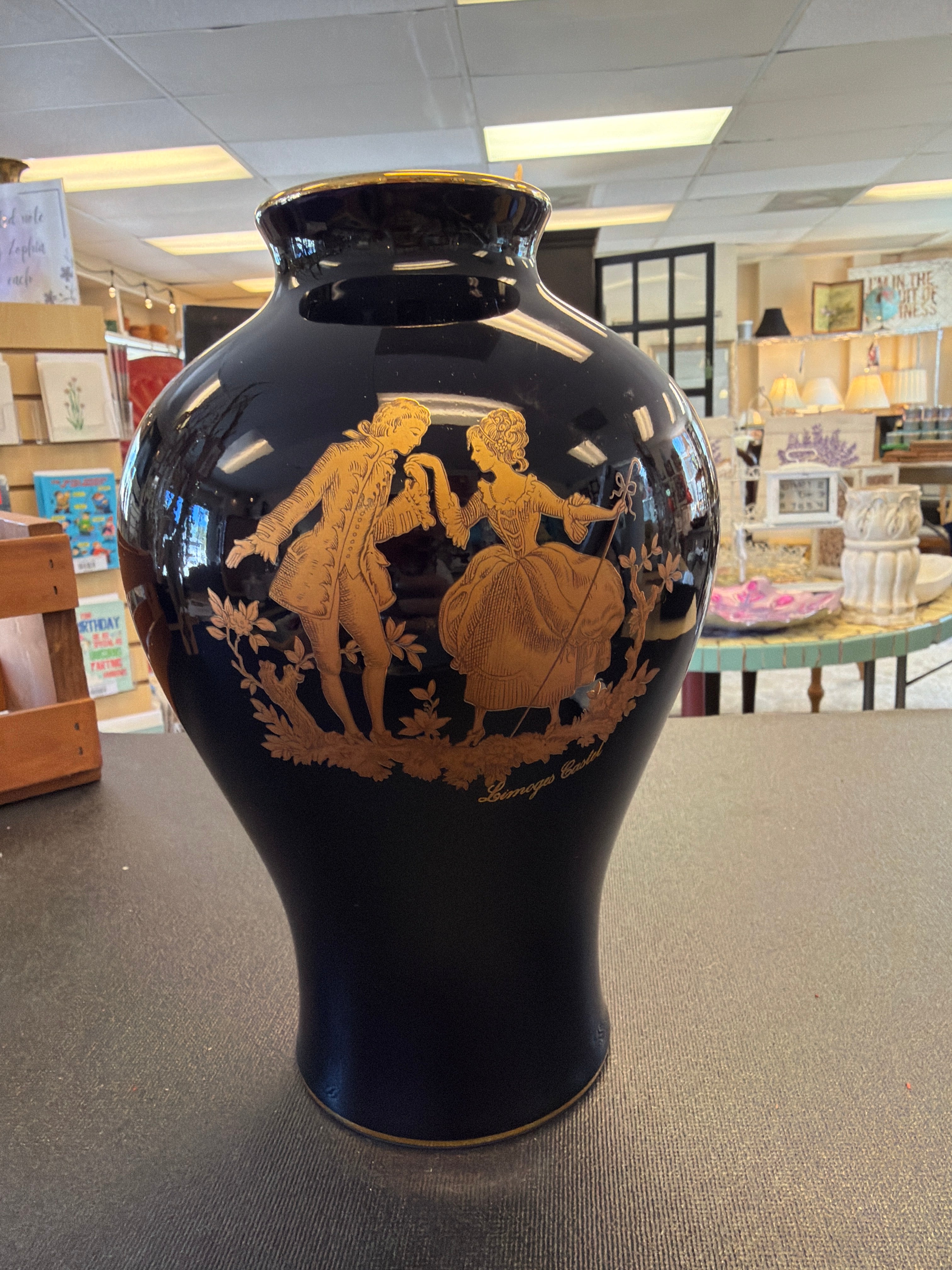 Limoges Castel cobalt blue porcelain vase