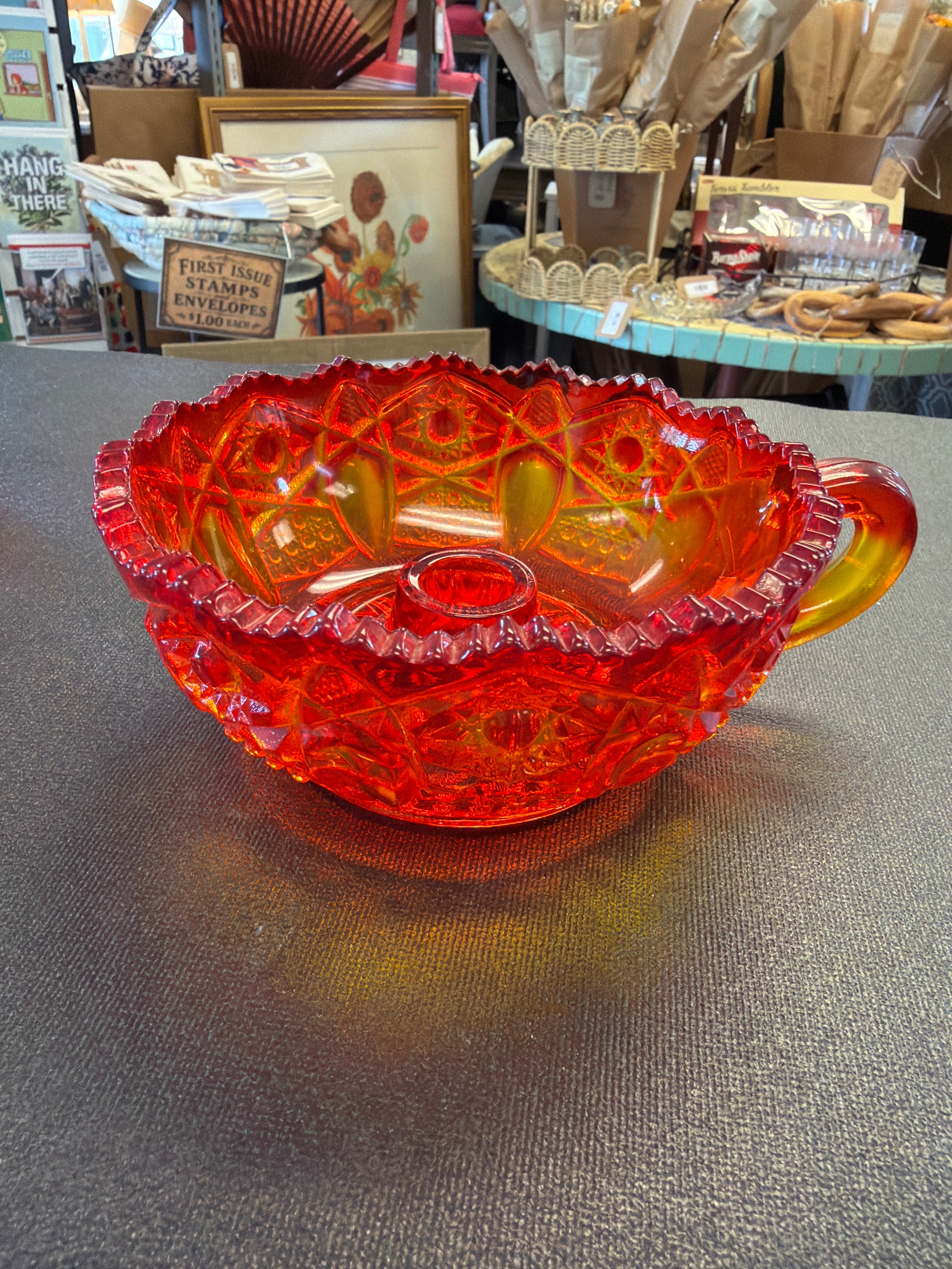 Vintage L.E. Smith Amberina glass nappy bowl candlestick