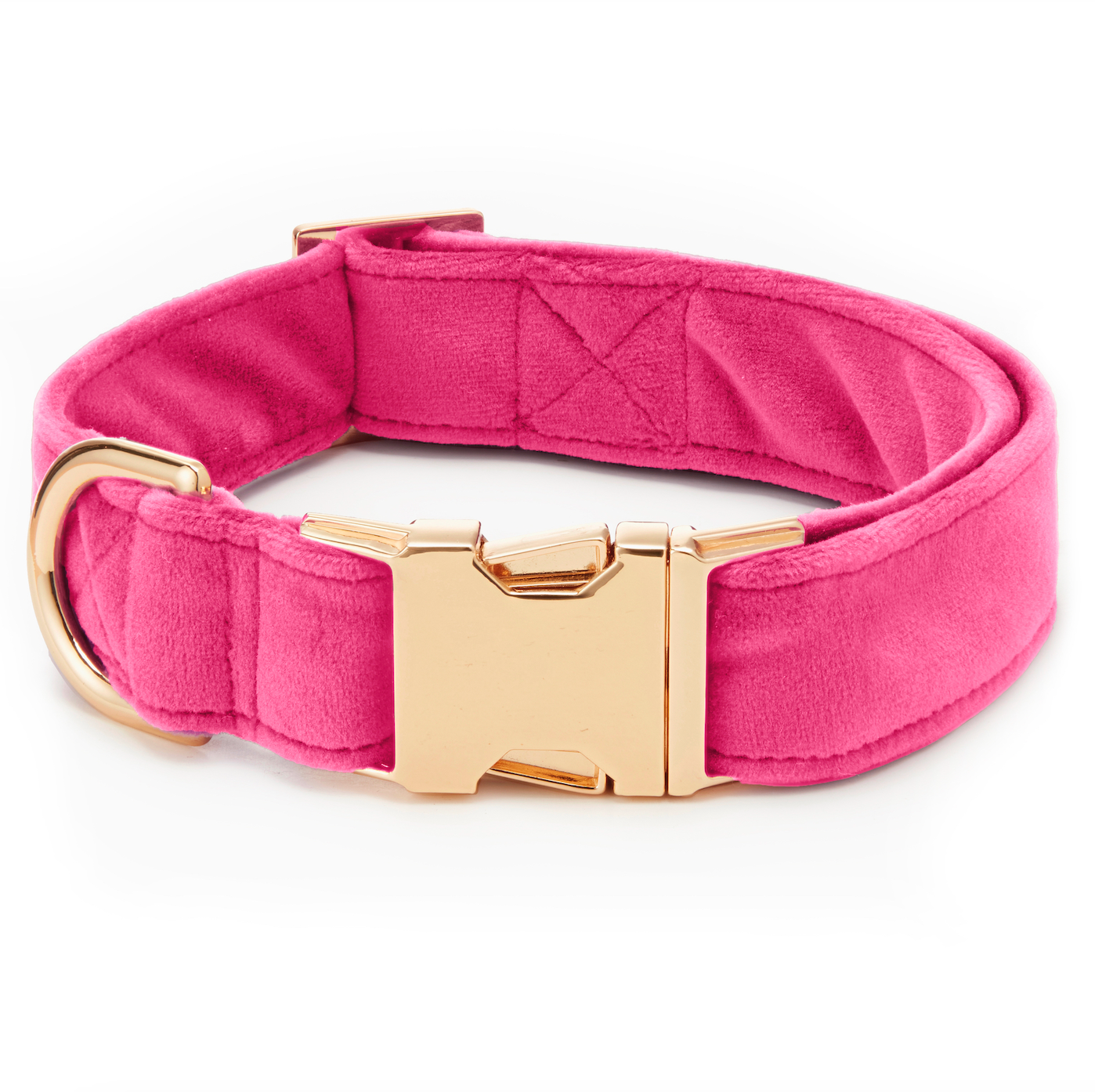Hot Pink Velvet Dog Collar: M / Gold