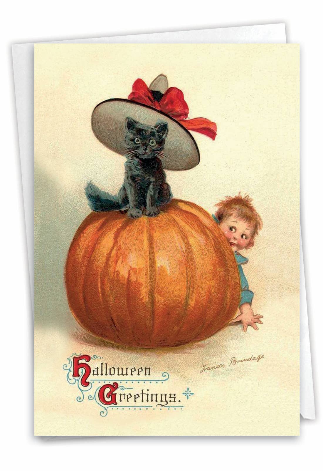 Halloween Greeting Card - Vintage Pumpkin Youngsters - Cat
