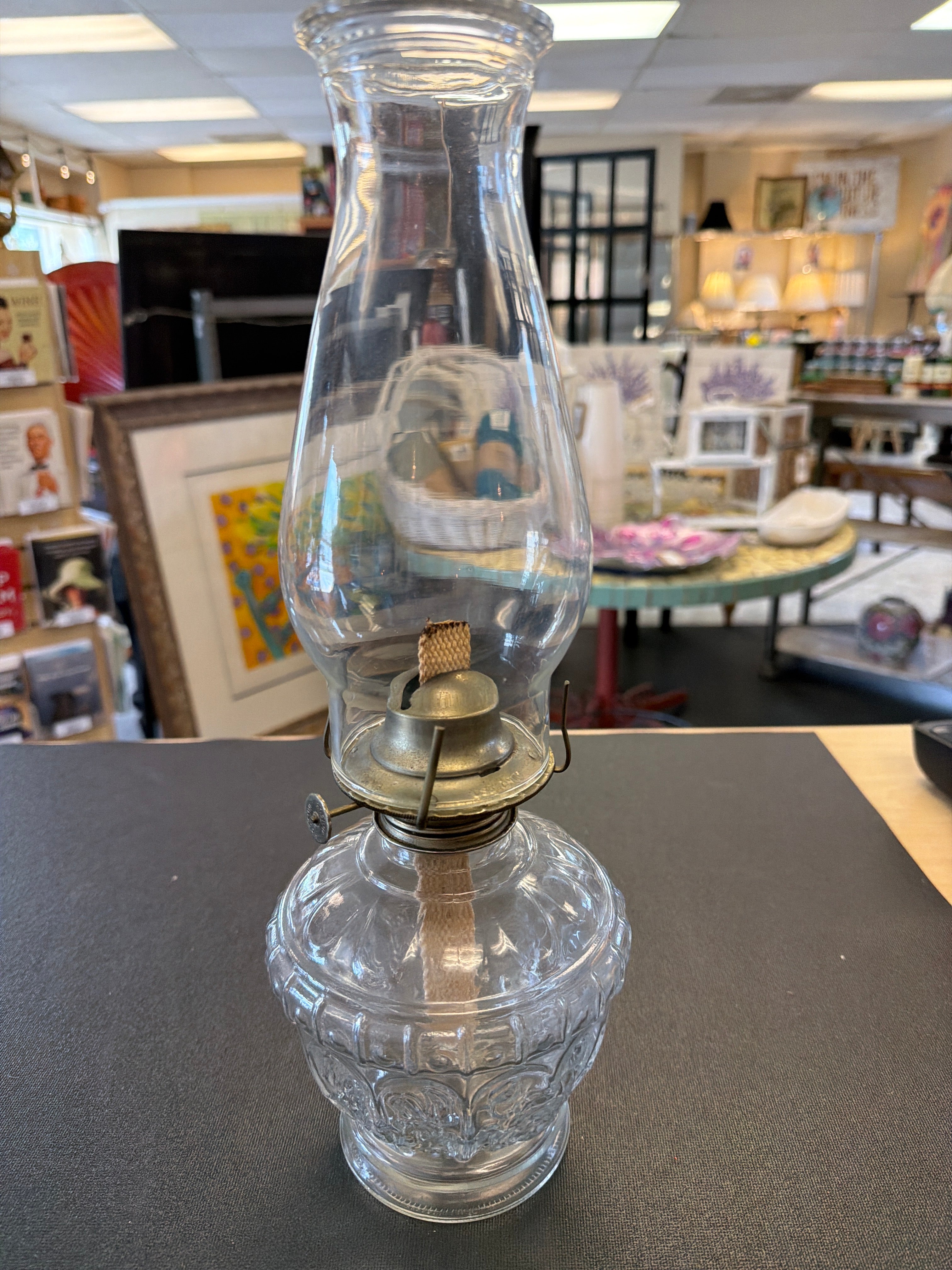 Vintage Anchor Hocking Rose Glass Oil Lamp