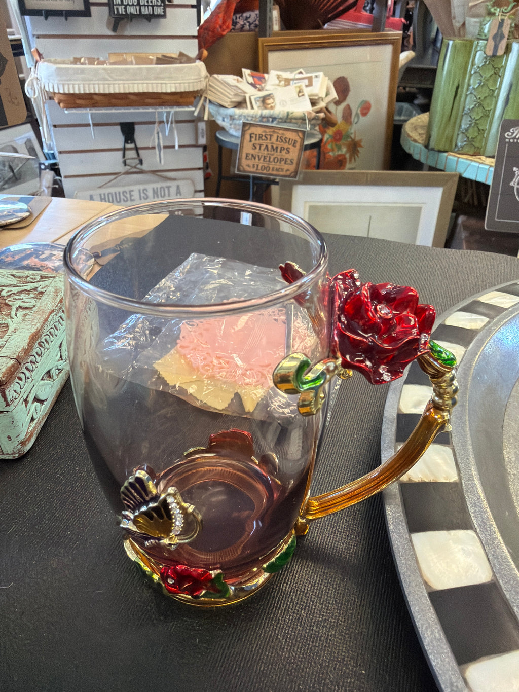 ARC Rose Butterfly Glass Mug and Spoon