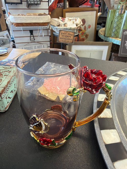ARC Rose Butterfly Glass Mug and Spoon