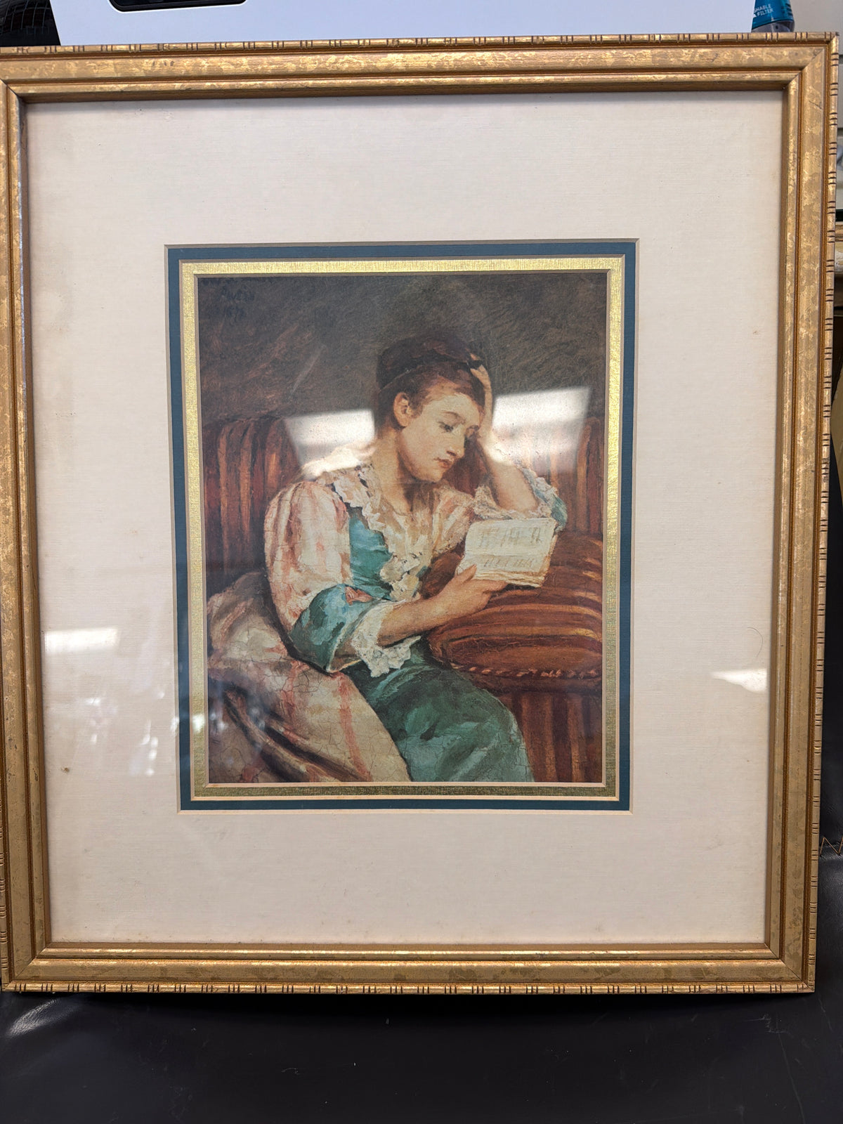 Mrs. Duffee Seated on a Striped Sofa, Reading- Cassat