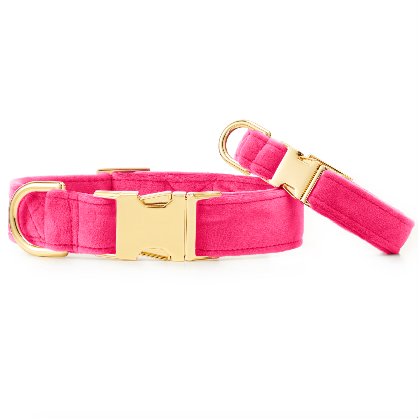 Hot Pink Velvet Dog Collar: L / Gold