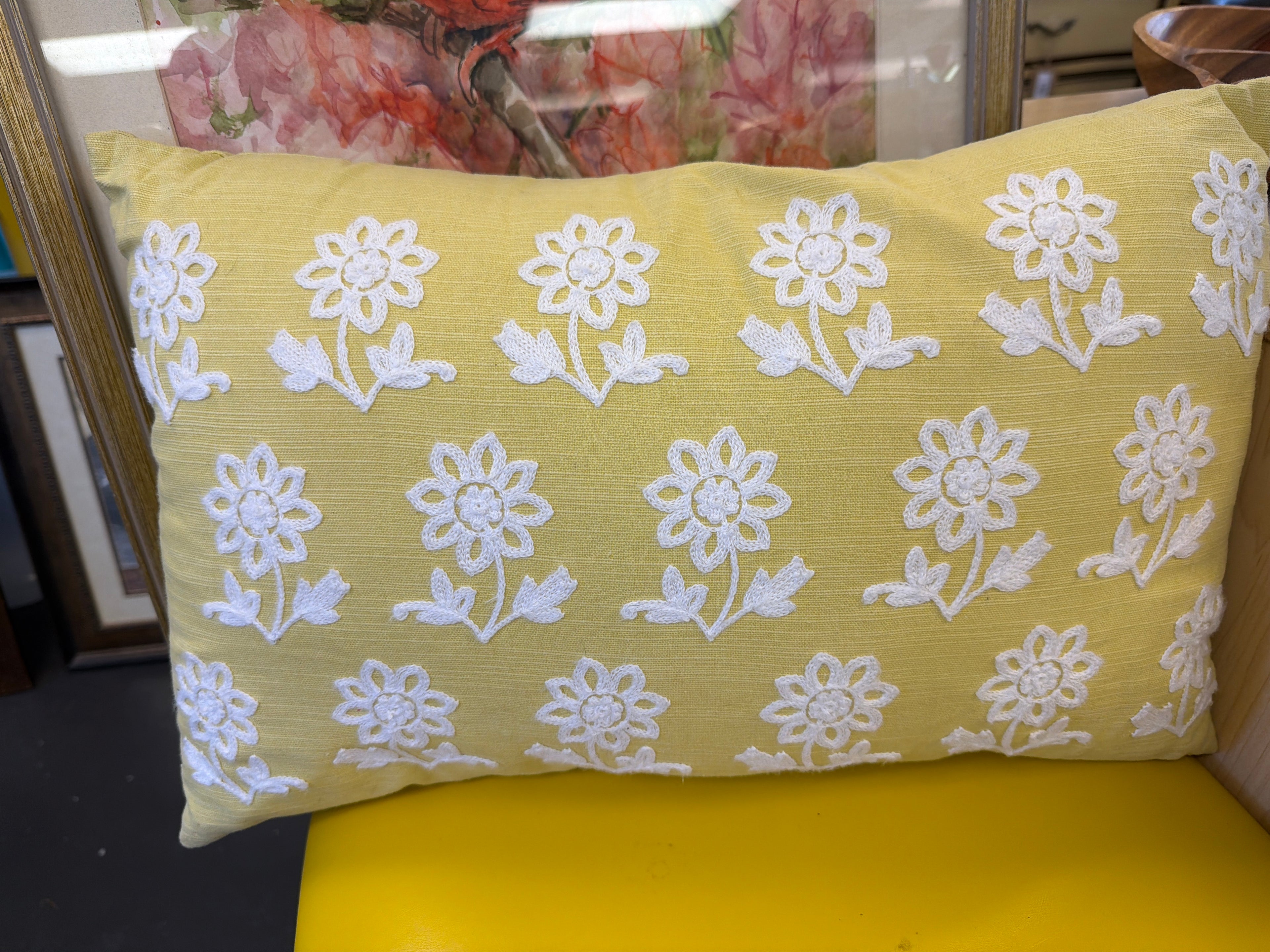 Yellow and white pillow