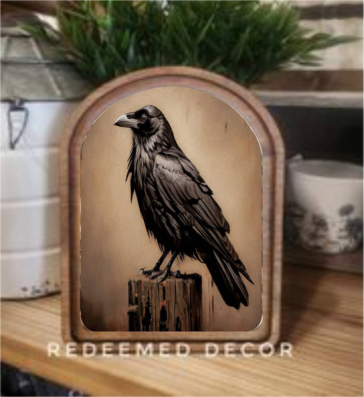 Arch Top Halloween Raven Framed Art : 8.25x11"