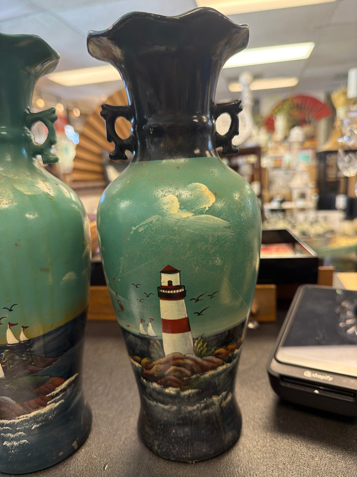 Hand-painted coastal lighthouse