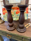 Pair wooden candleholders