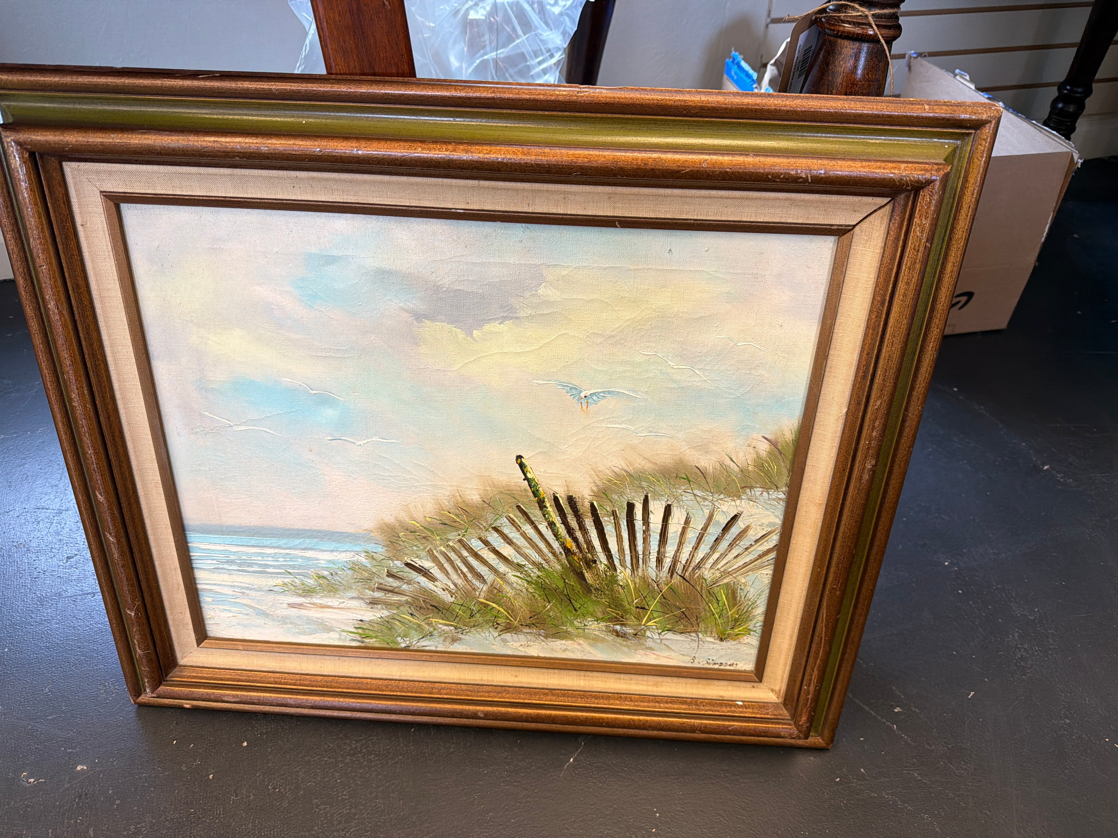 Vintage framed oil painting on canvas