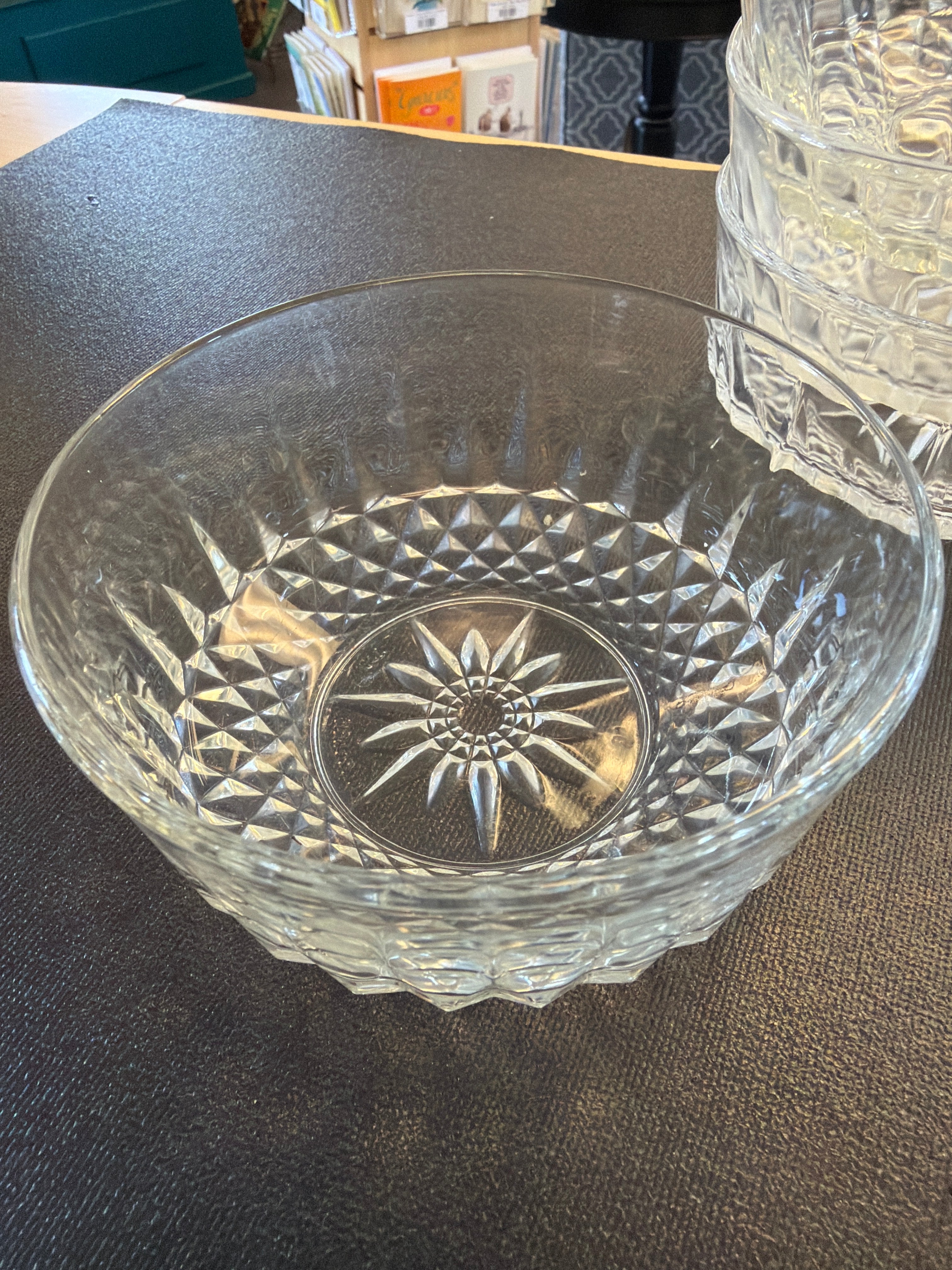 Vintage Arcoroc France diamond cut glass salad bowl