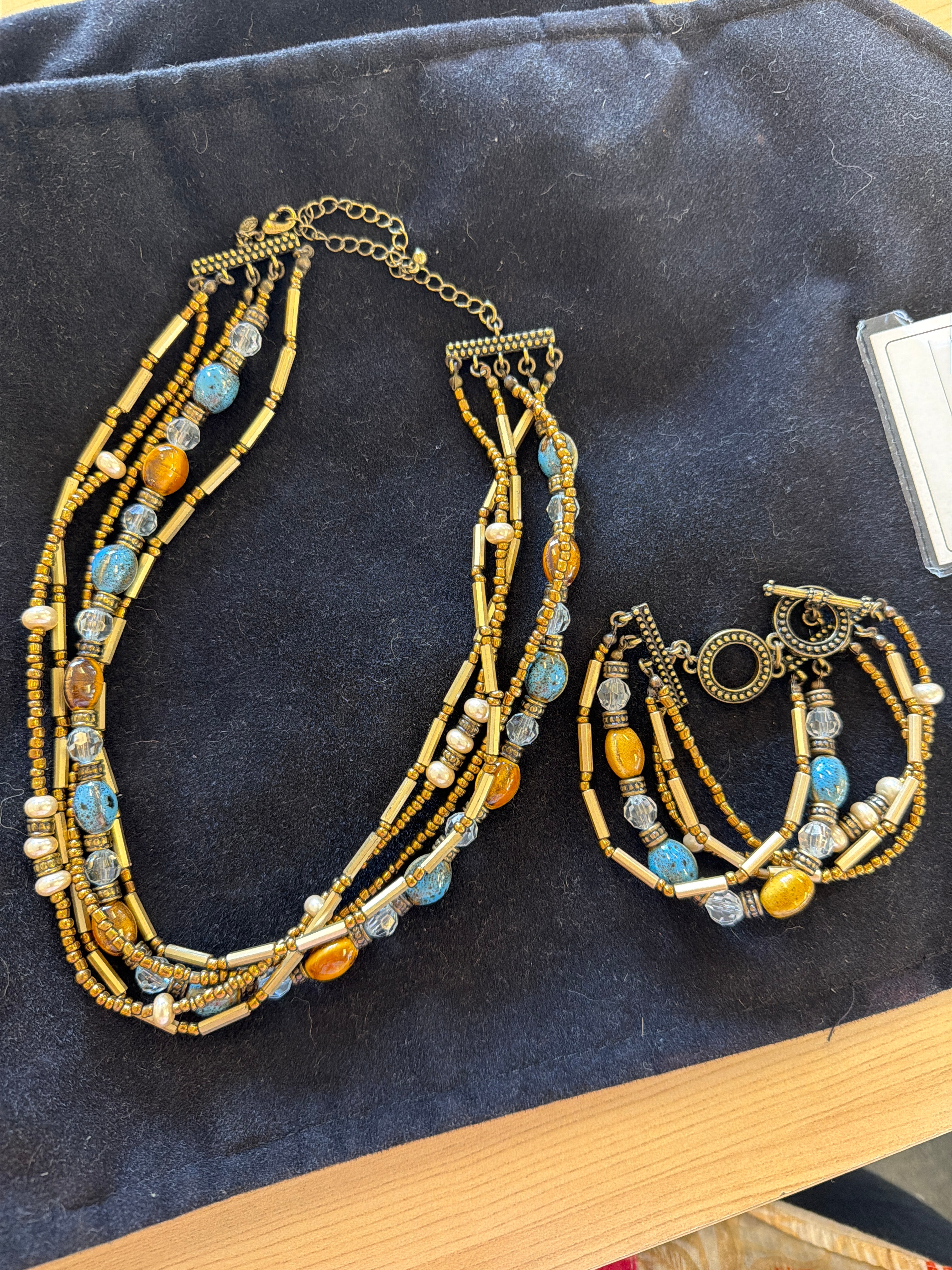 Premier blue/amber necklace and bracelet set