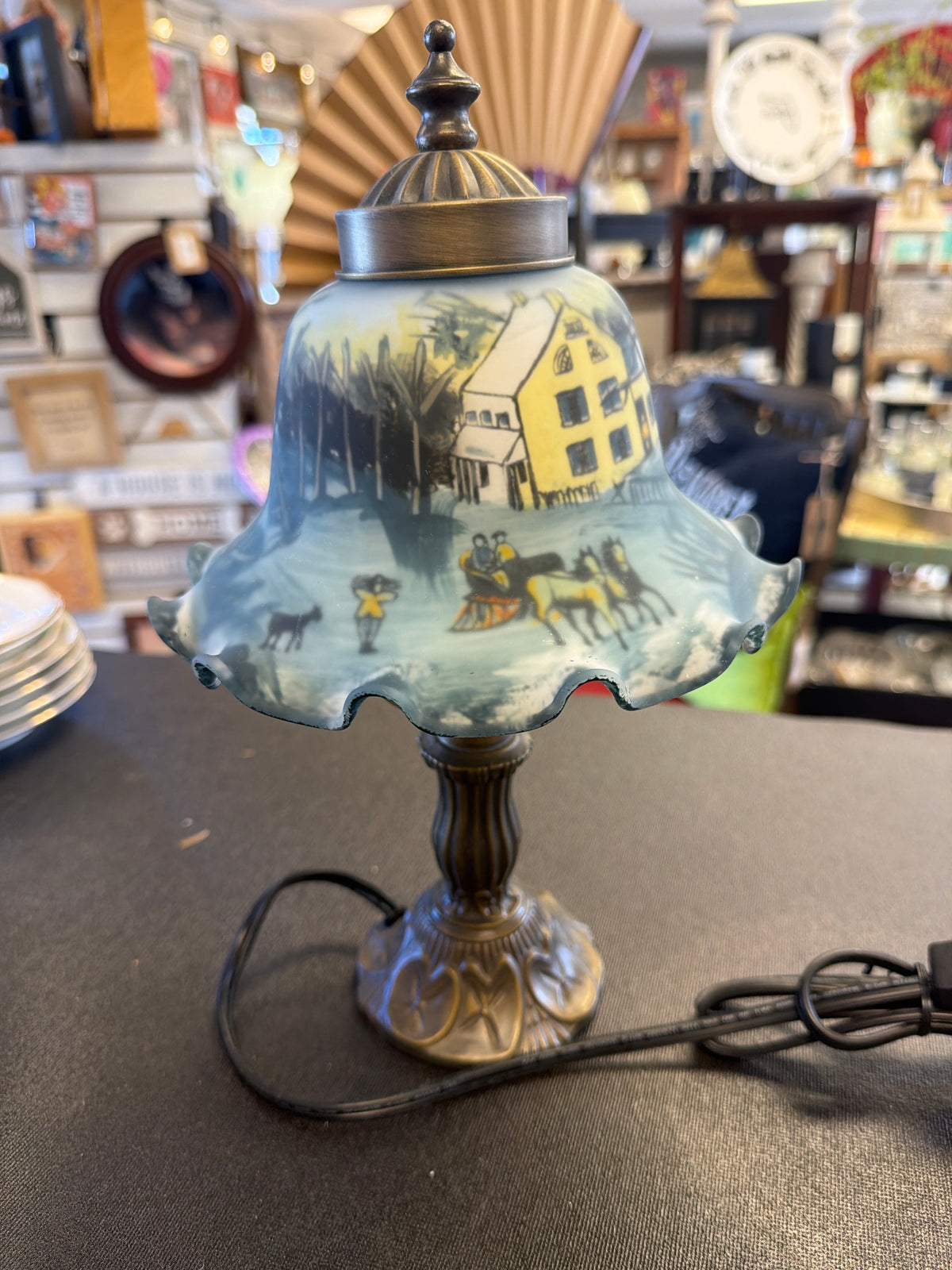Currier & Ives winter scene accent table lamp