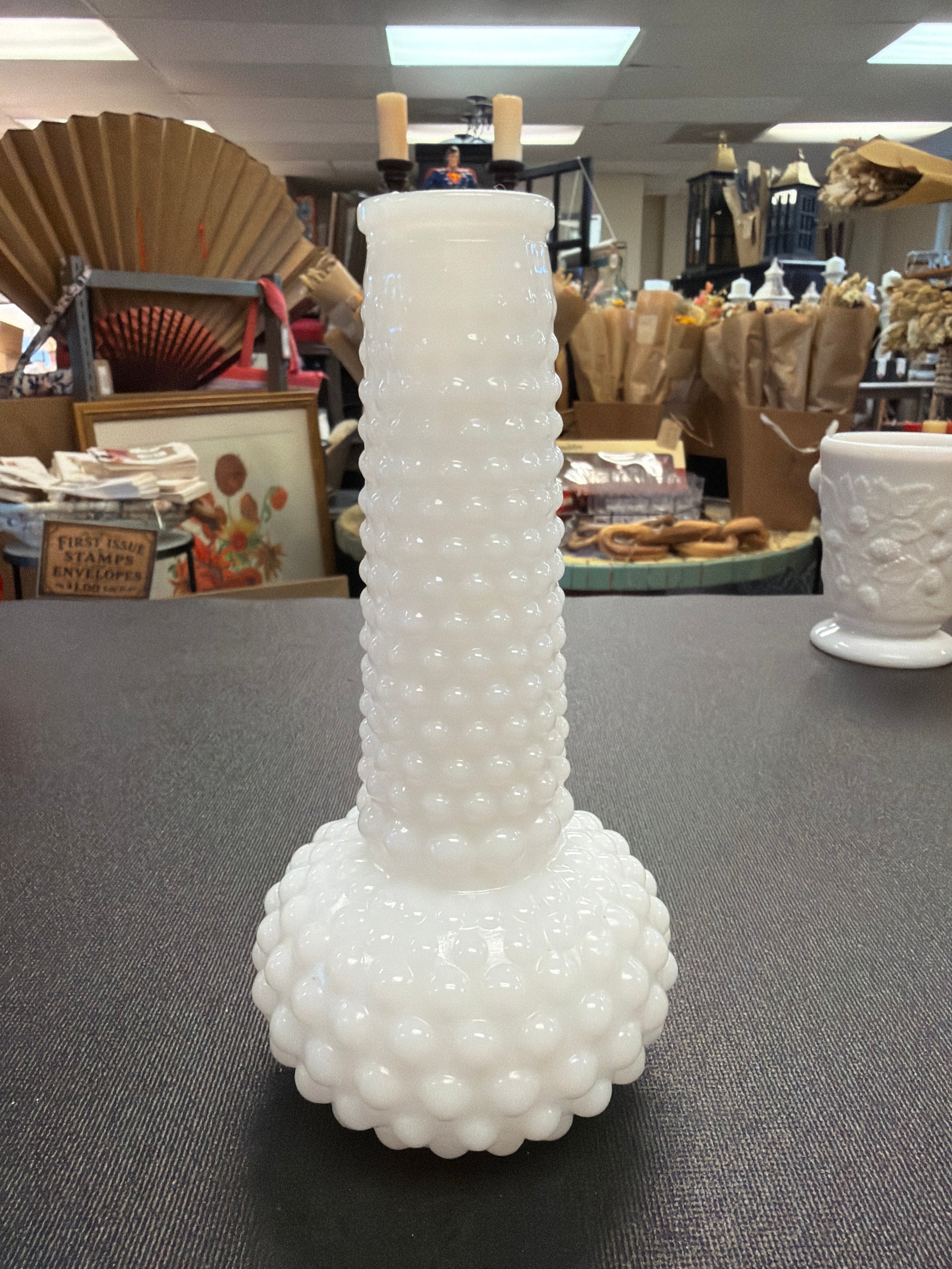 Vintage hobnail milk glass vase