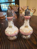 Hand Painted Silver and Porcelain Salt and Pepper Shakers