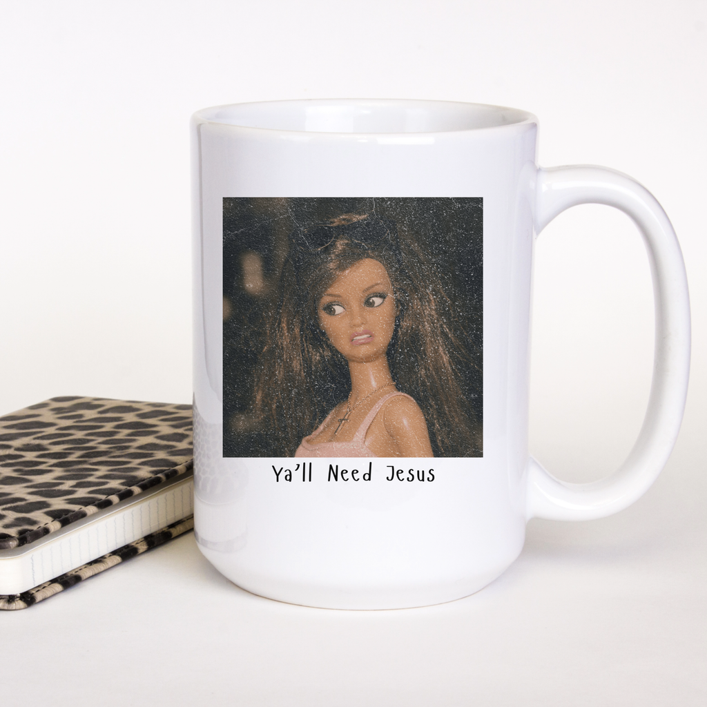 Funny Doll Face Coffee Mug, Edgy Grumpy Humor Gift: 11oz