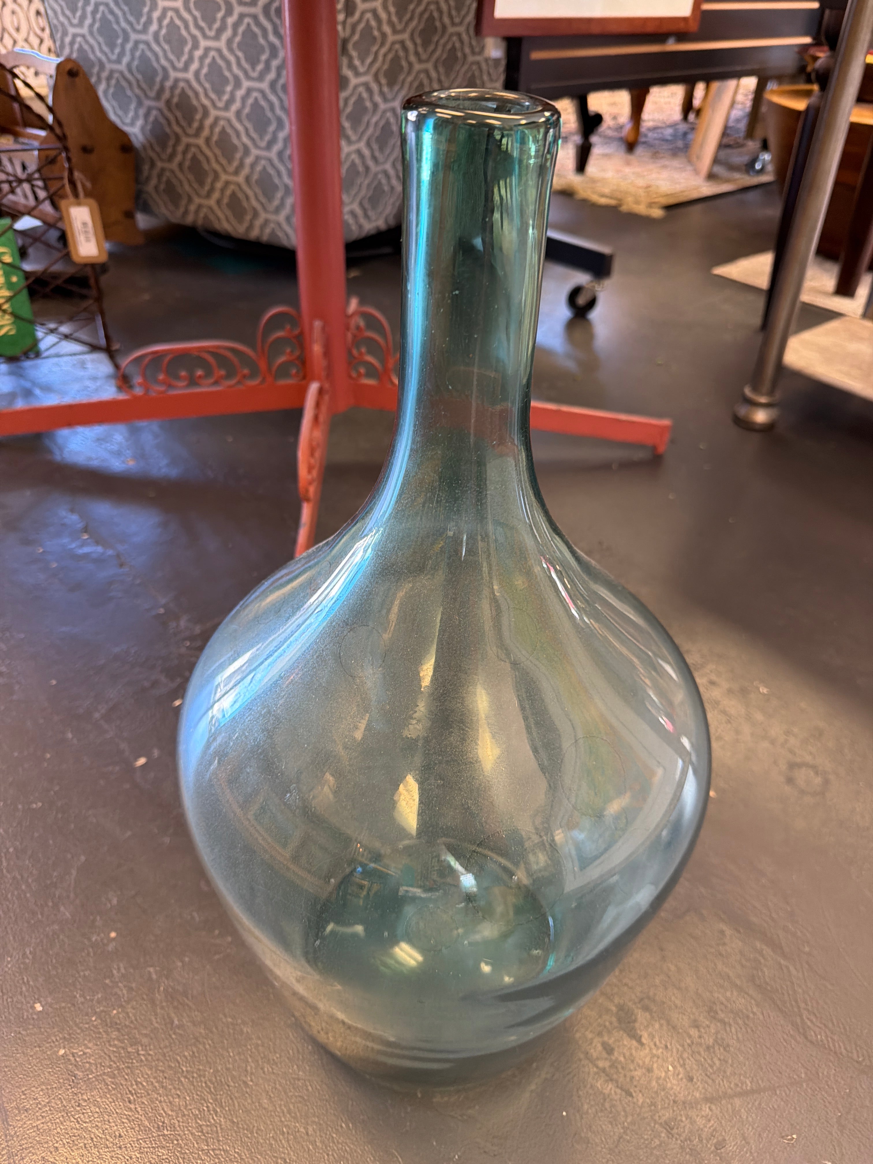 Antique French hand-blown glass demijohn bottle