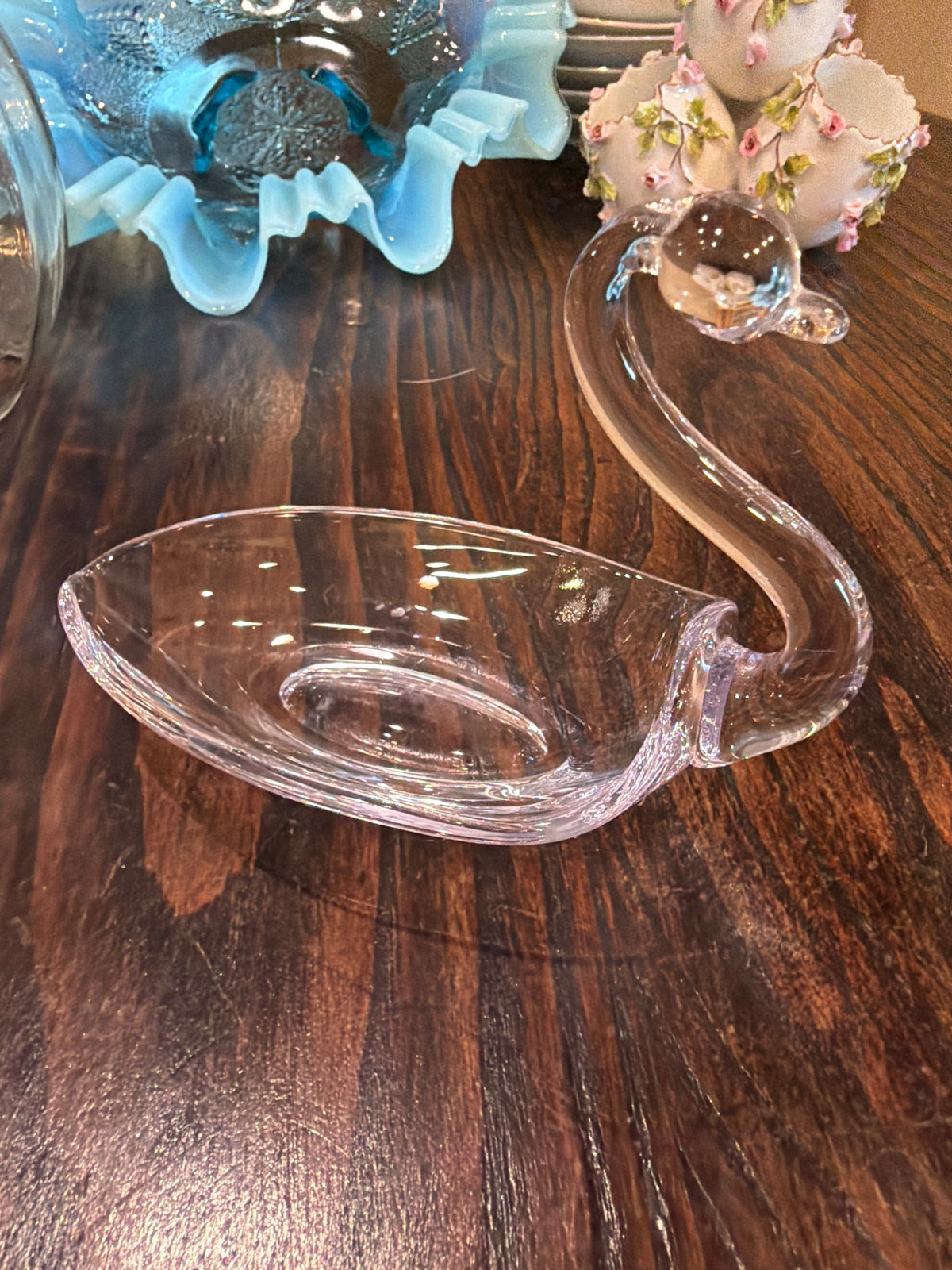Glass Swan Trinket Dish