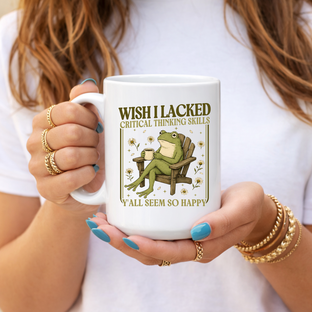 Wish I Lacked Thinking Frog Ceramic Coffee Mug: 11oz