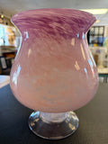 Hand blown pink pedestal vase