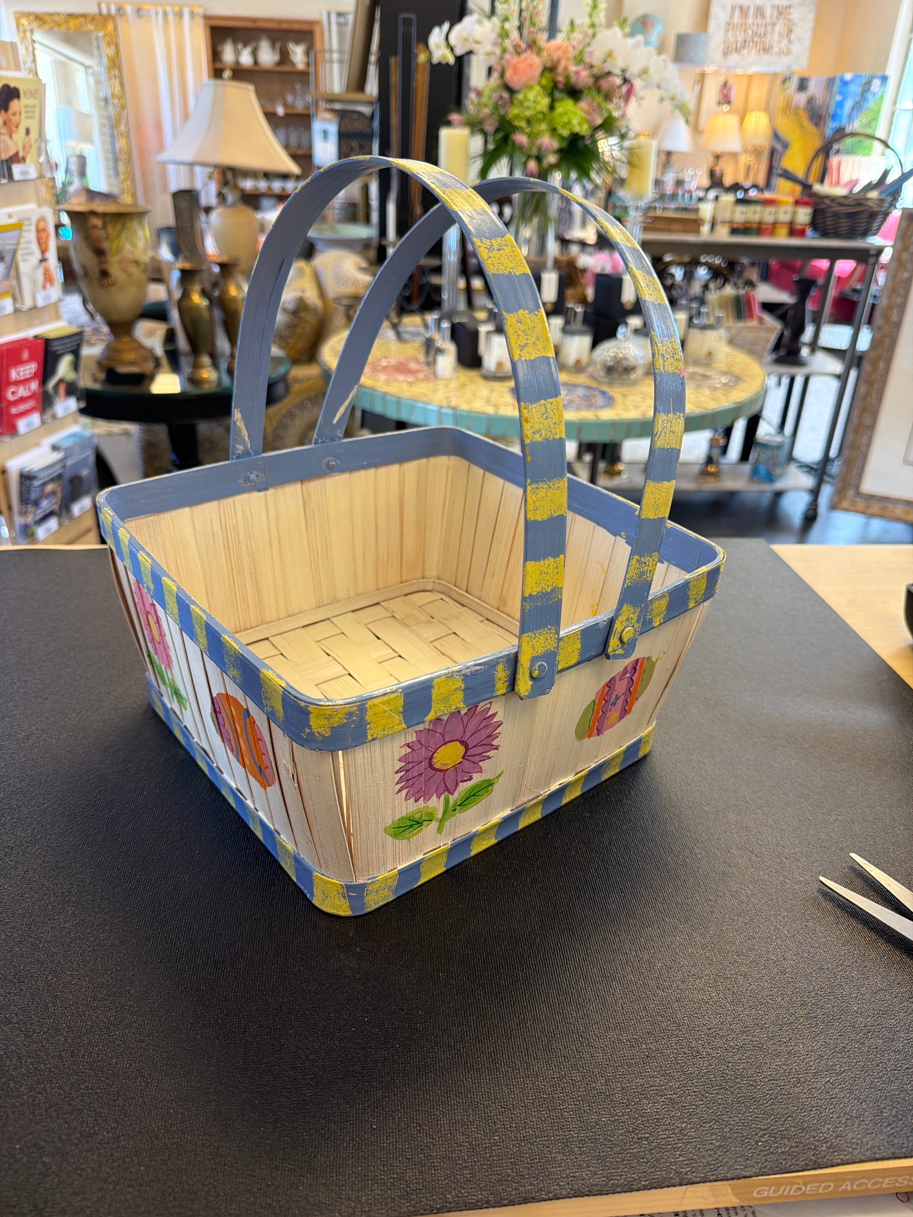 Blue and yellow basket