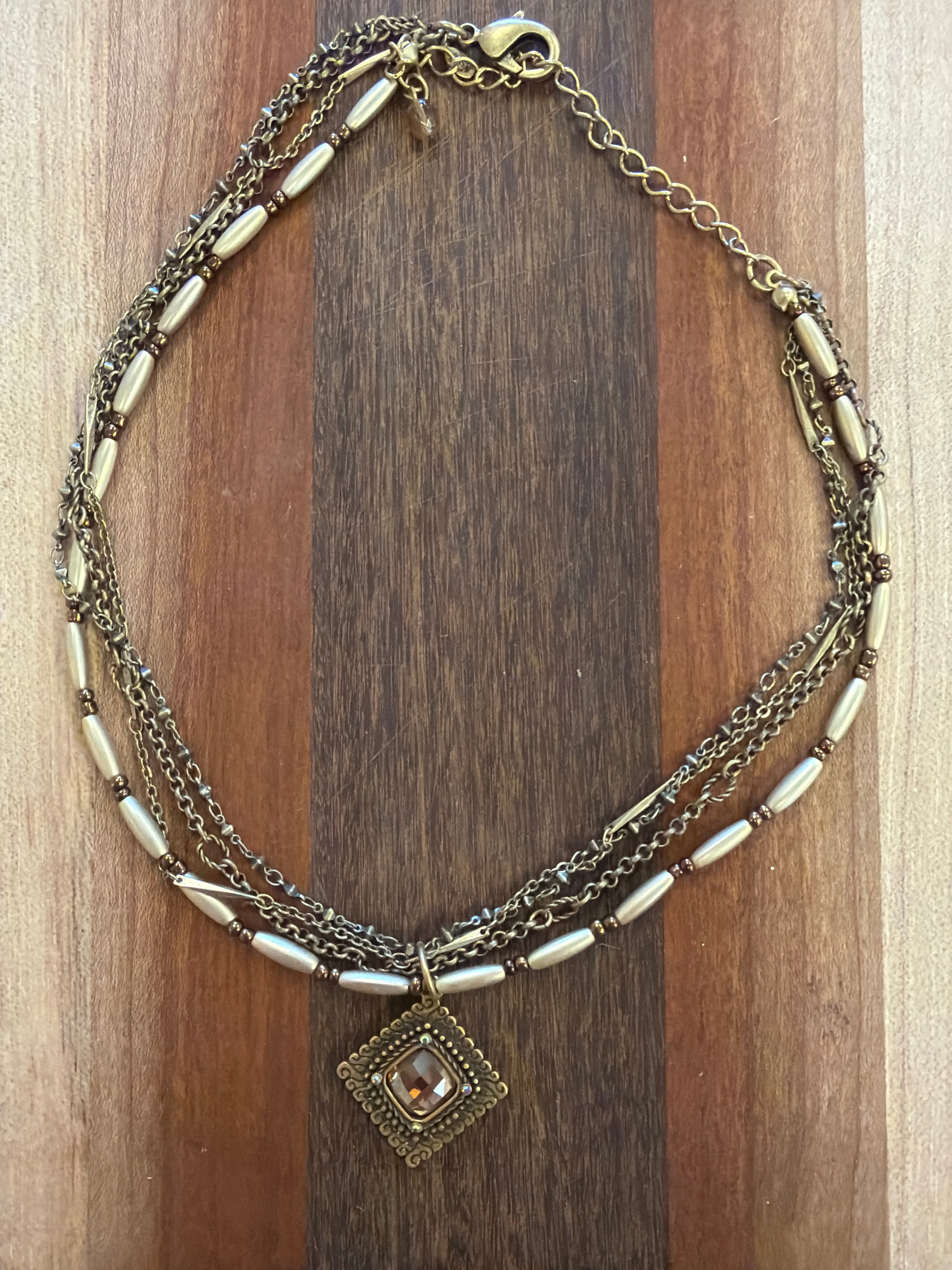 Premier Designs Gold Tone 3 Tier Necklace