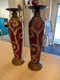 Pair red and gold candleholders