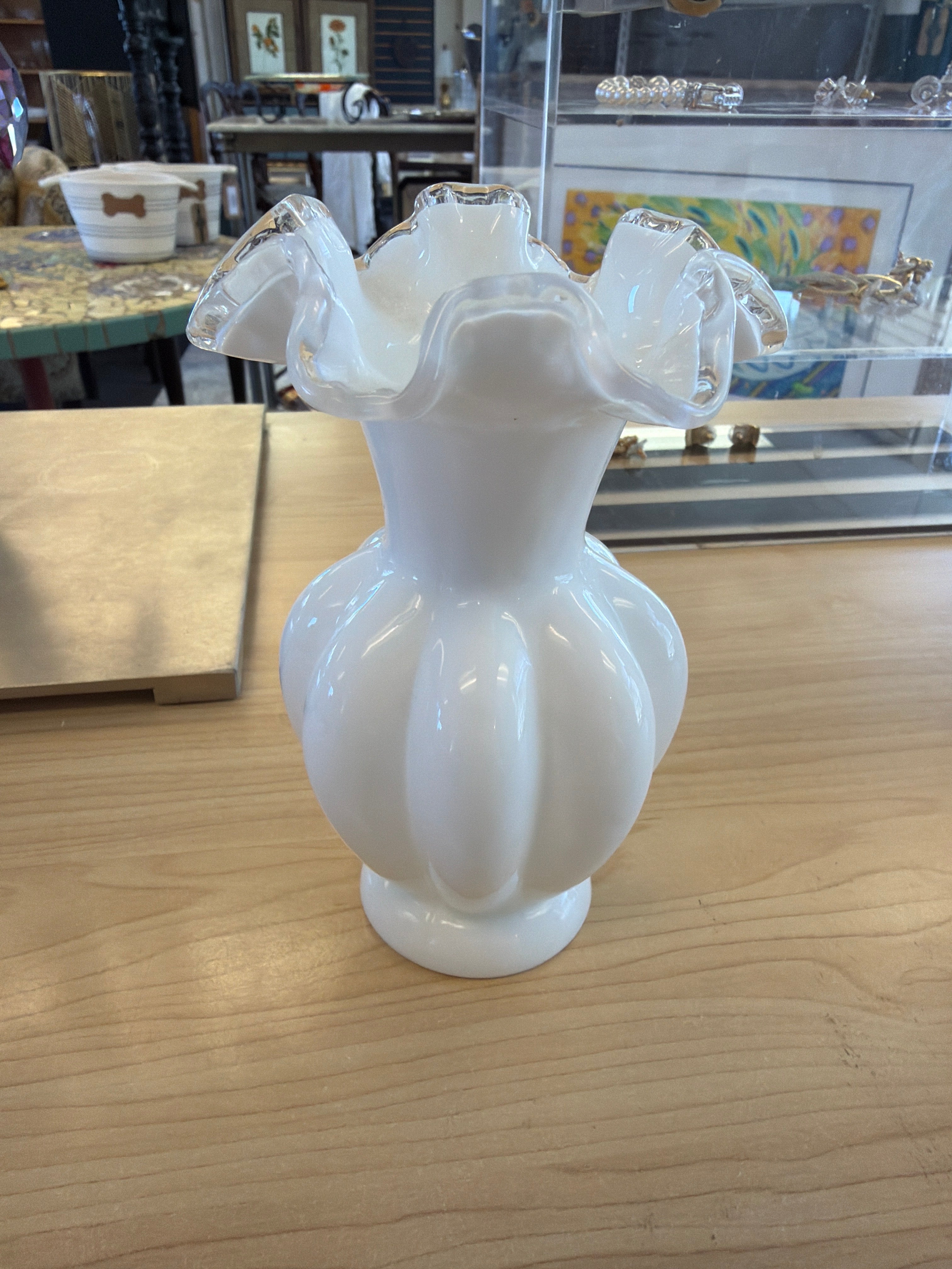 Fenton Silver Crest white milk glass vase