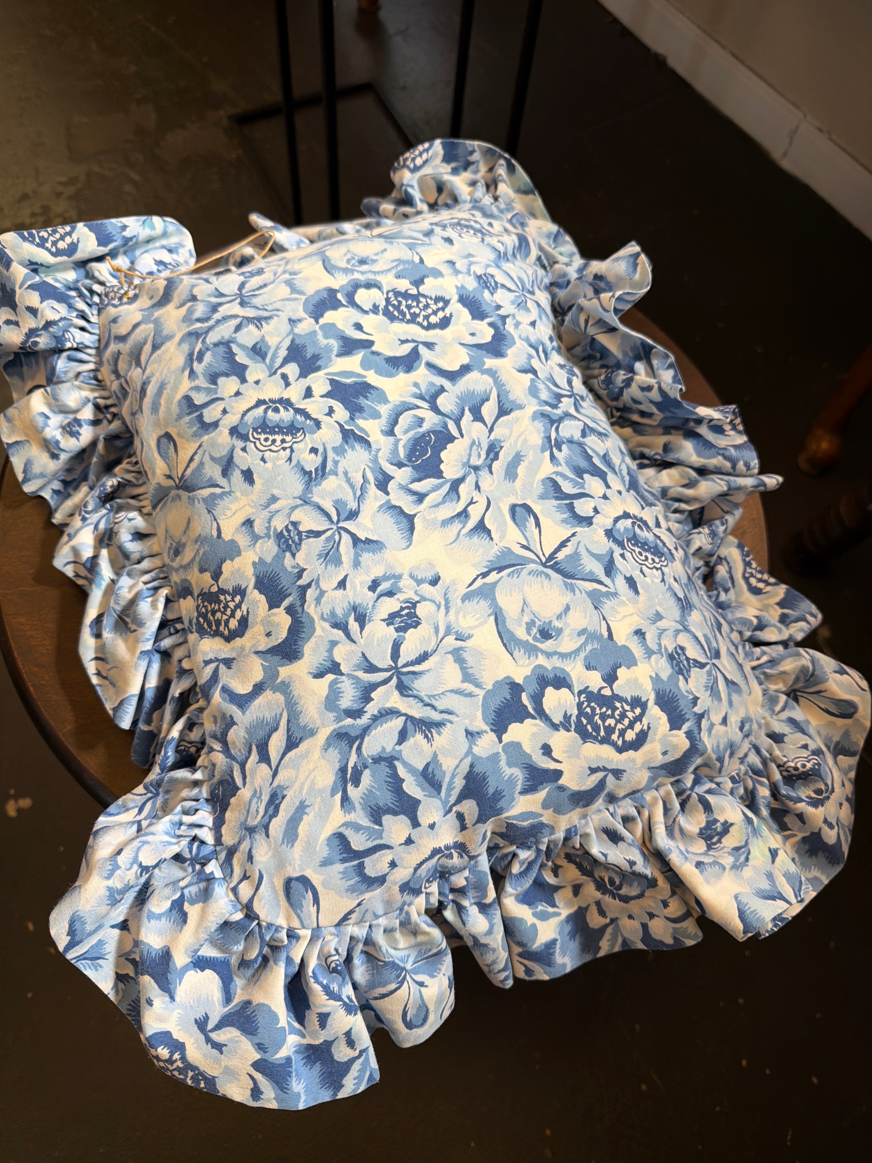 Blue and white floral pillow