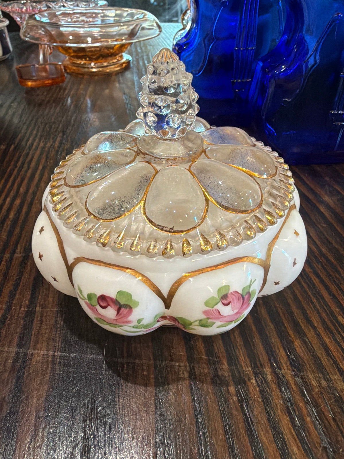 Fenton Charleton milk glass melon-form powder jar