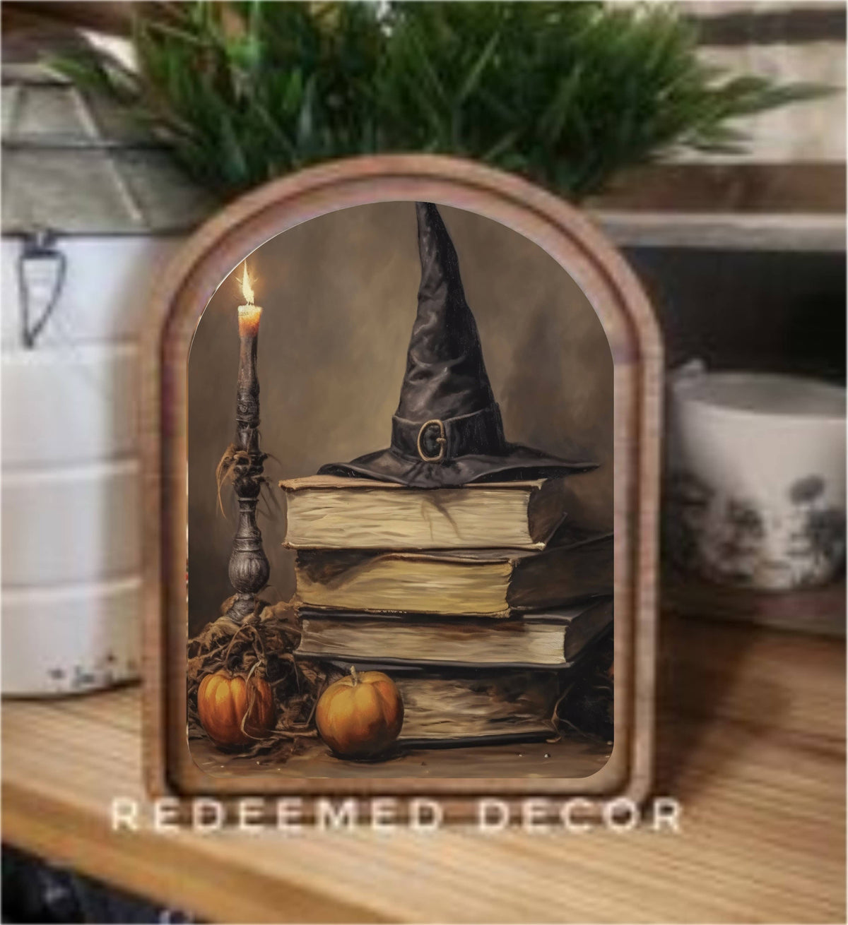 Arch Top Halloween Books Framed Art: 8.25x11"