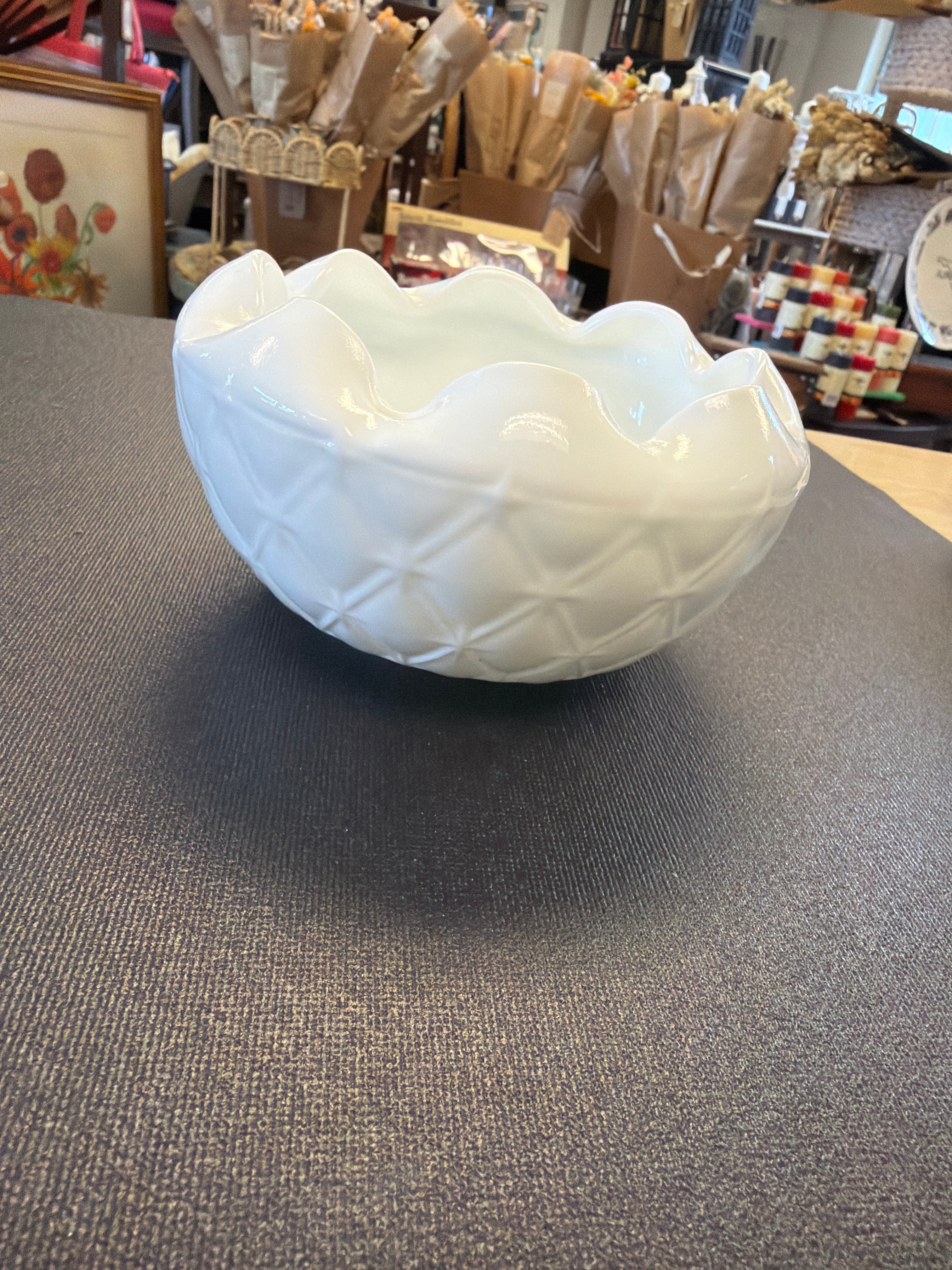 1960 Indiana Glass Duette milk glass rose bowl