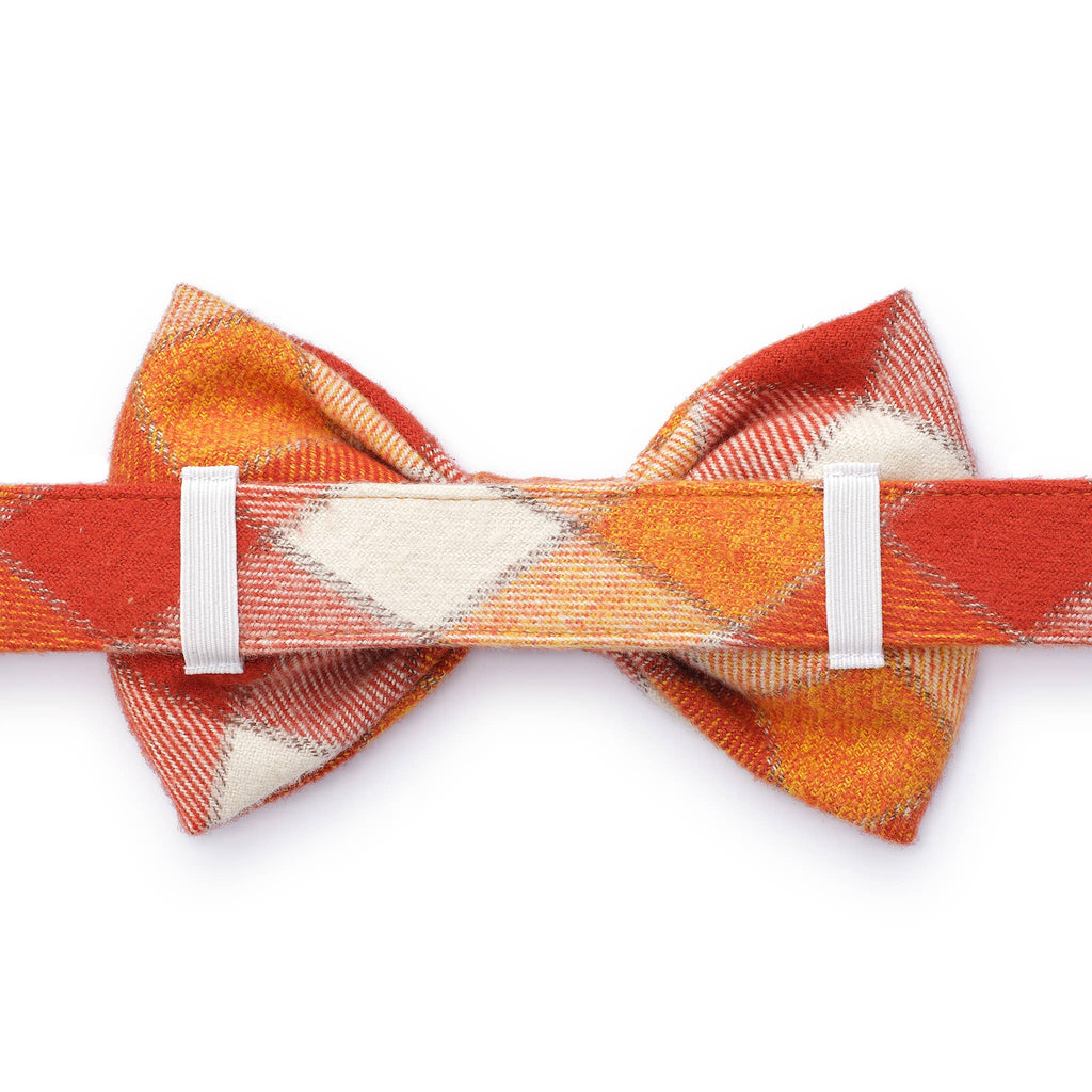 Pumpkin Spice Plaid Flannel Fall Dog Bow Tie: Large